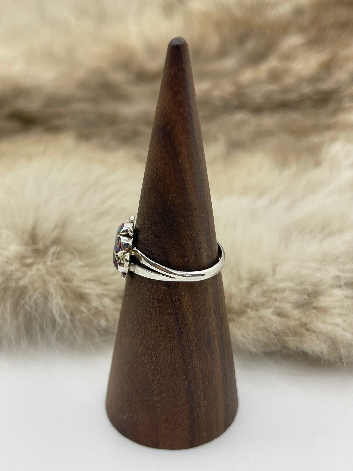7.5 Dark Purple/Pink Opal Ring by Bernadette Hattie, Zuni