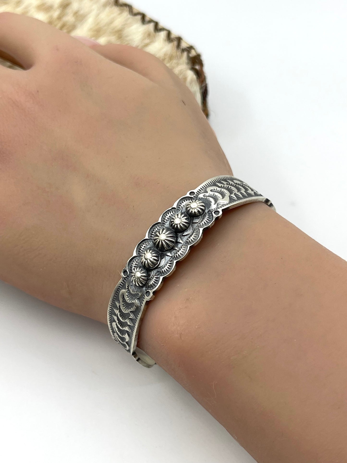 5.5"-7" Stamped Stacker Cuff by Bennie Ramone, Navajo
