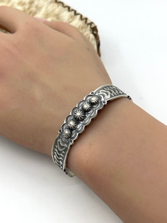 5.5"-7" Stamped Stacker Cuff by Bennie Ramone, Navajo