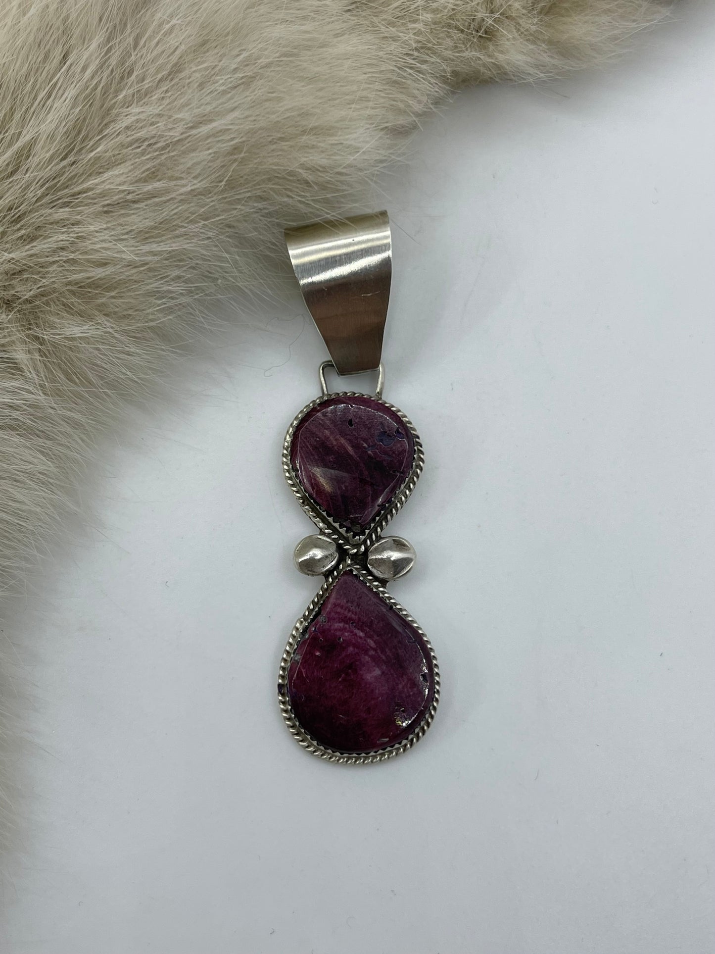 12 MM BAIL 2 STONE PURPLE SPINY PENDANT BY SELINA WARNER, NAVAJO