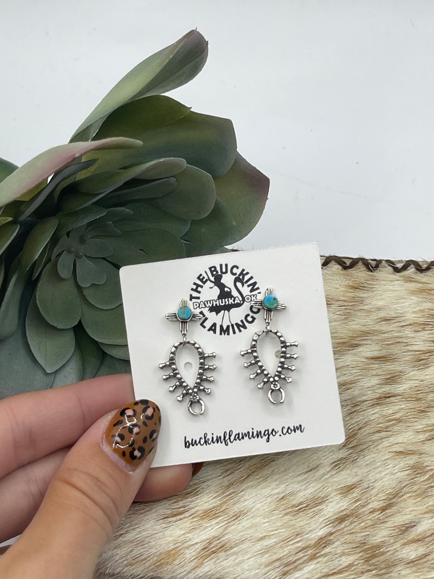 Turquoise Squash Blossom Post Dangle Earrings by Zia