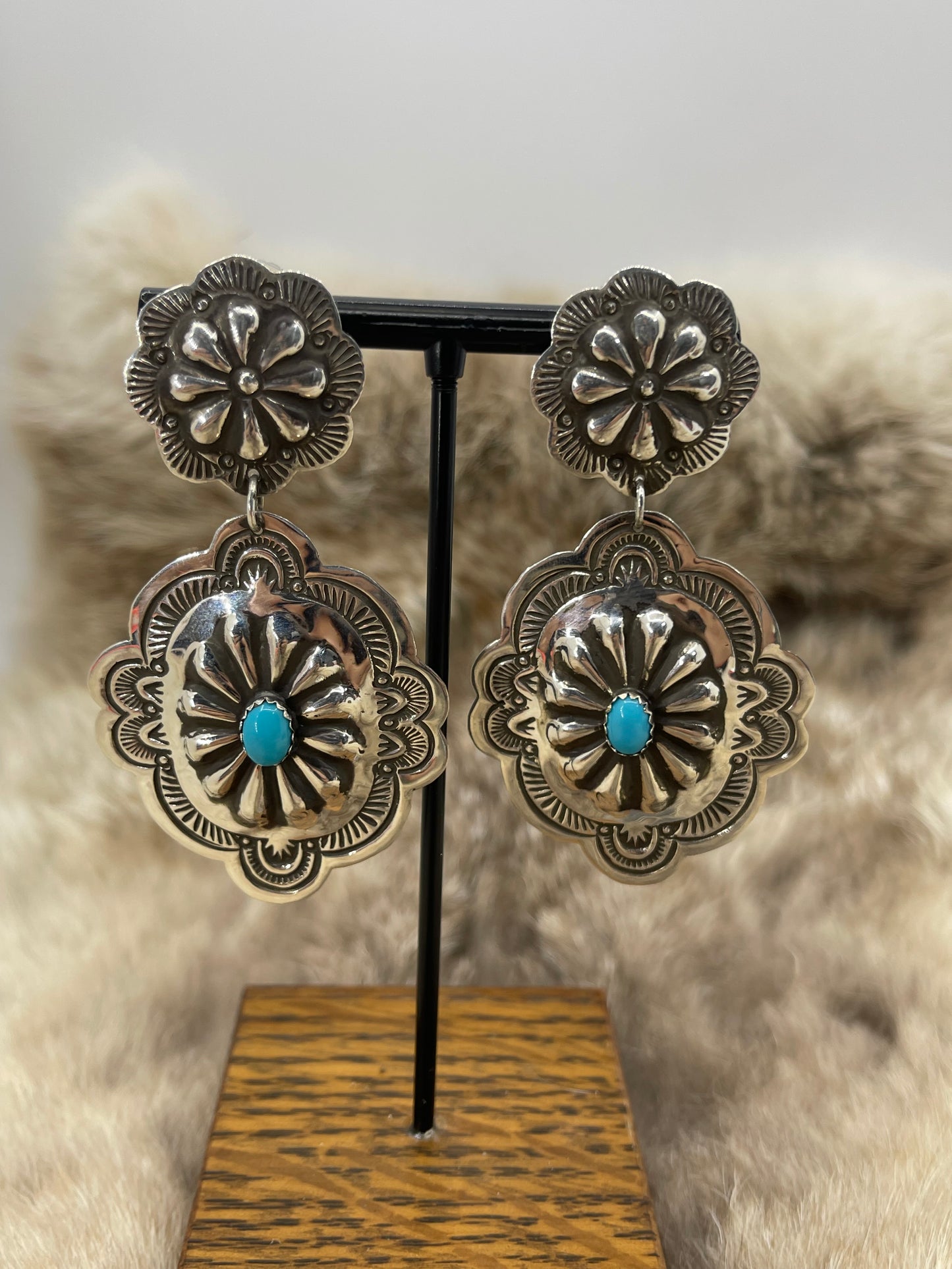 Lightweight Double Concho with Turquoise Earrings by Genevive Blackgoat, Navajo