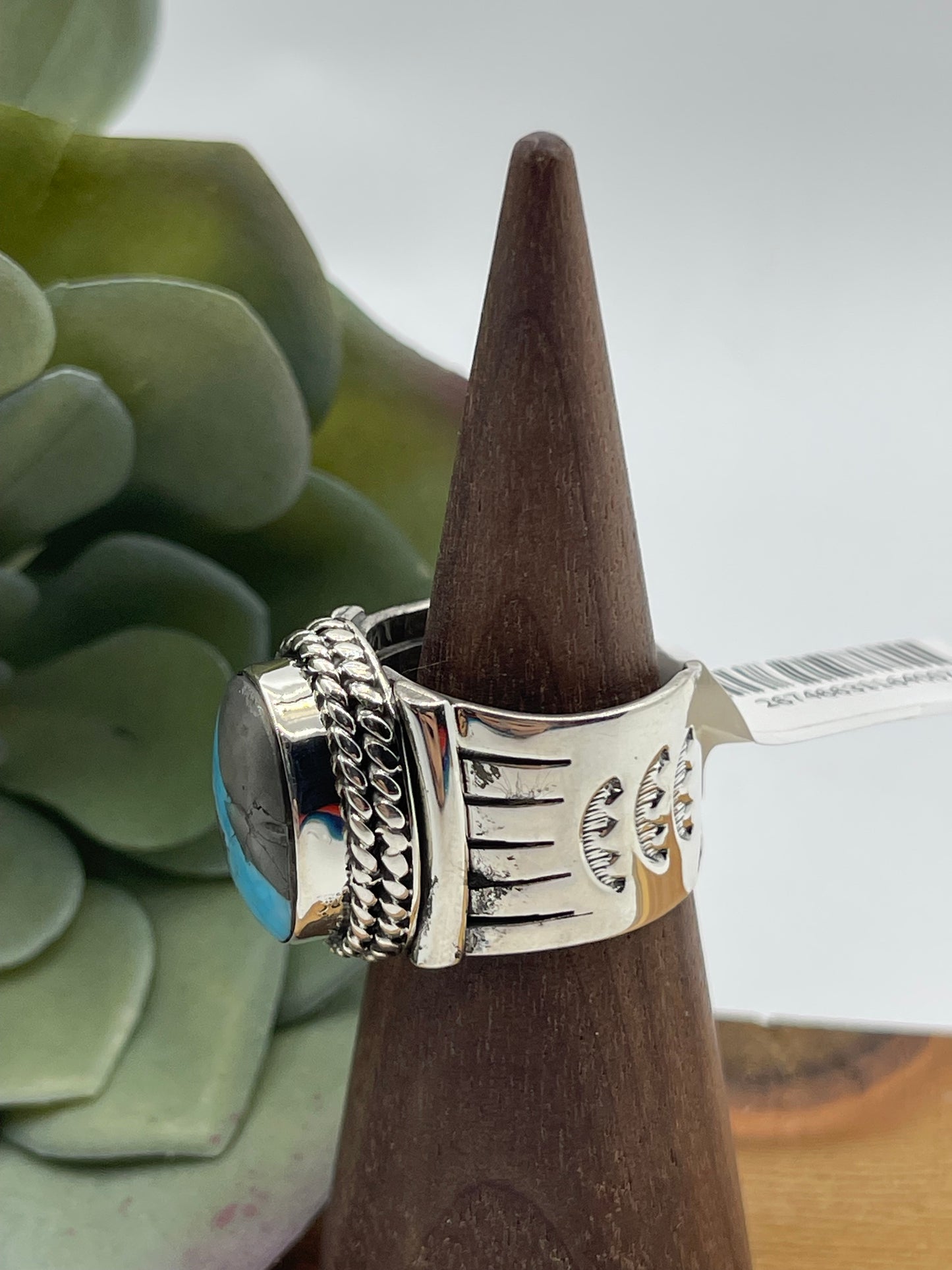 8.0 Kingman Turquoise Oval Ring by Bucky Belin, Navajo