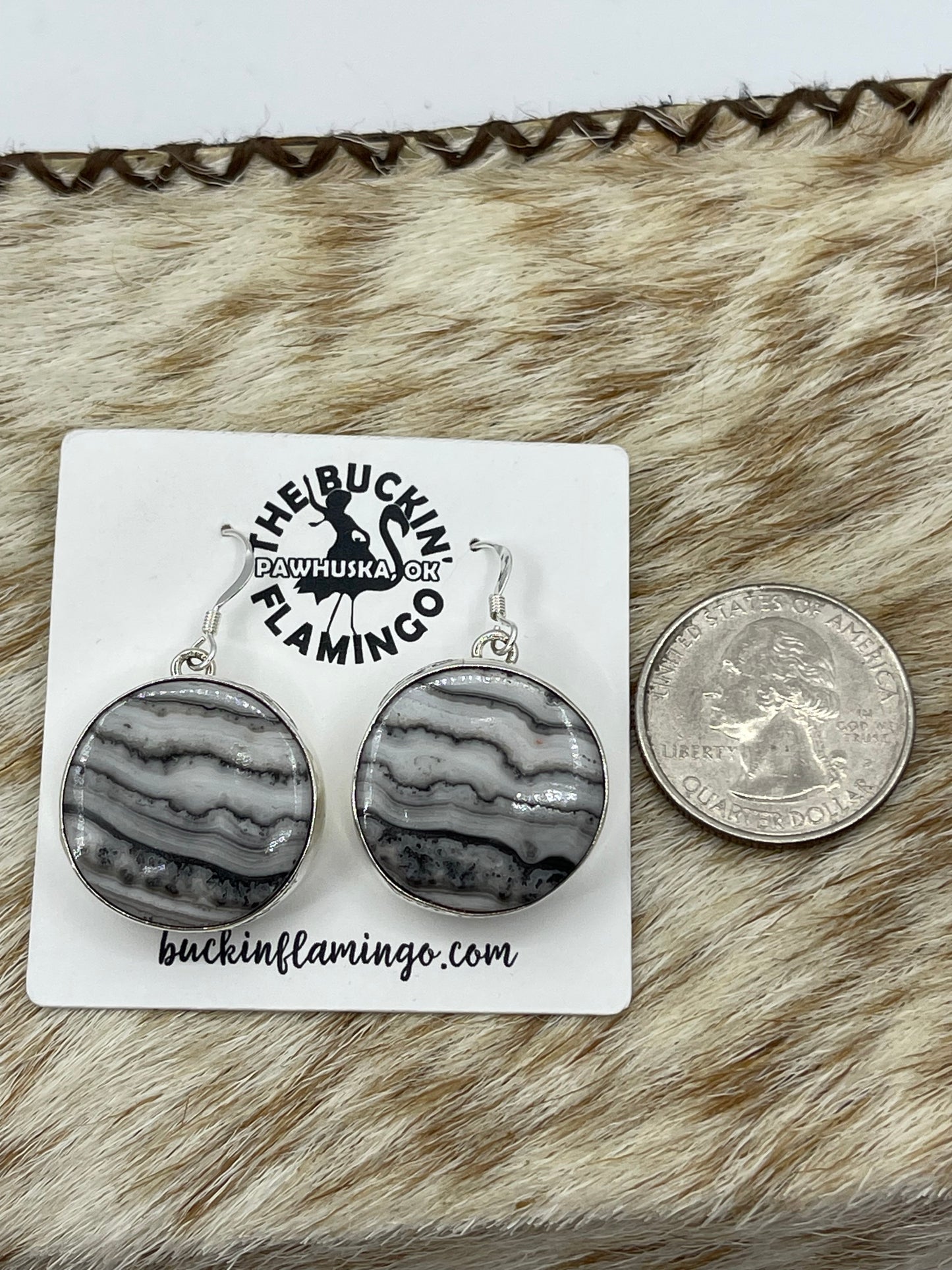 Circle Marble Zebra Jasper Dangle Earrings, Navajo Made