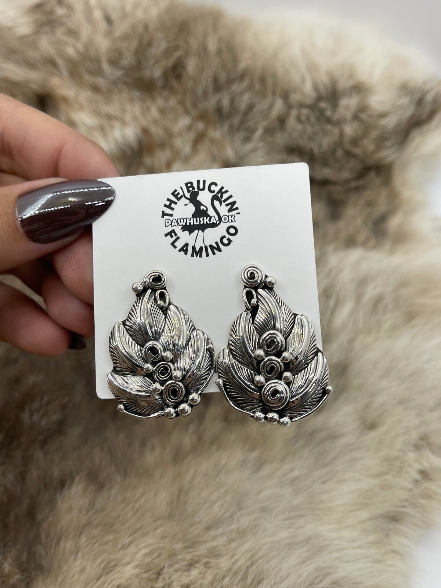Silver Feathers & Spiral Post Earrings by Darrell Morgan, Navajo