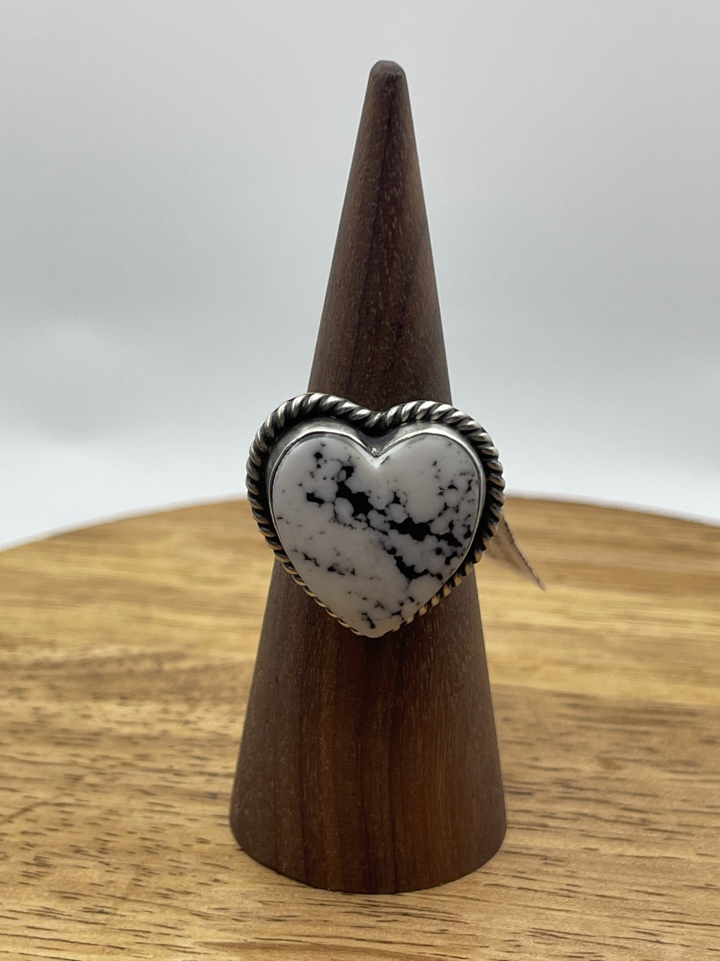 Adjustable White Buffalo Heart Ring by Johnny Dixon, Navajo