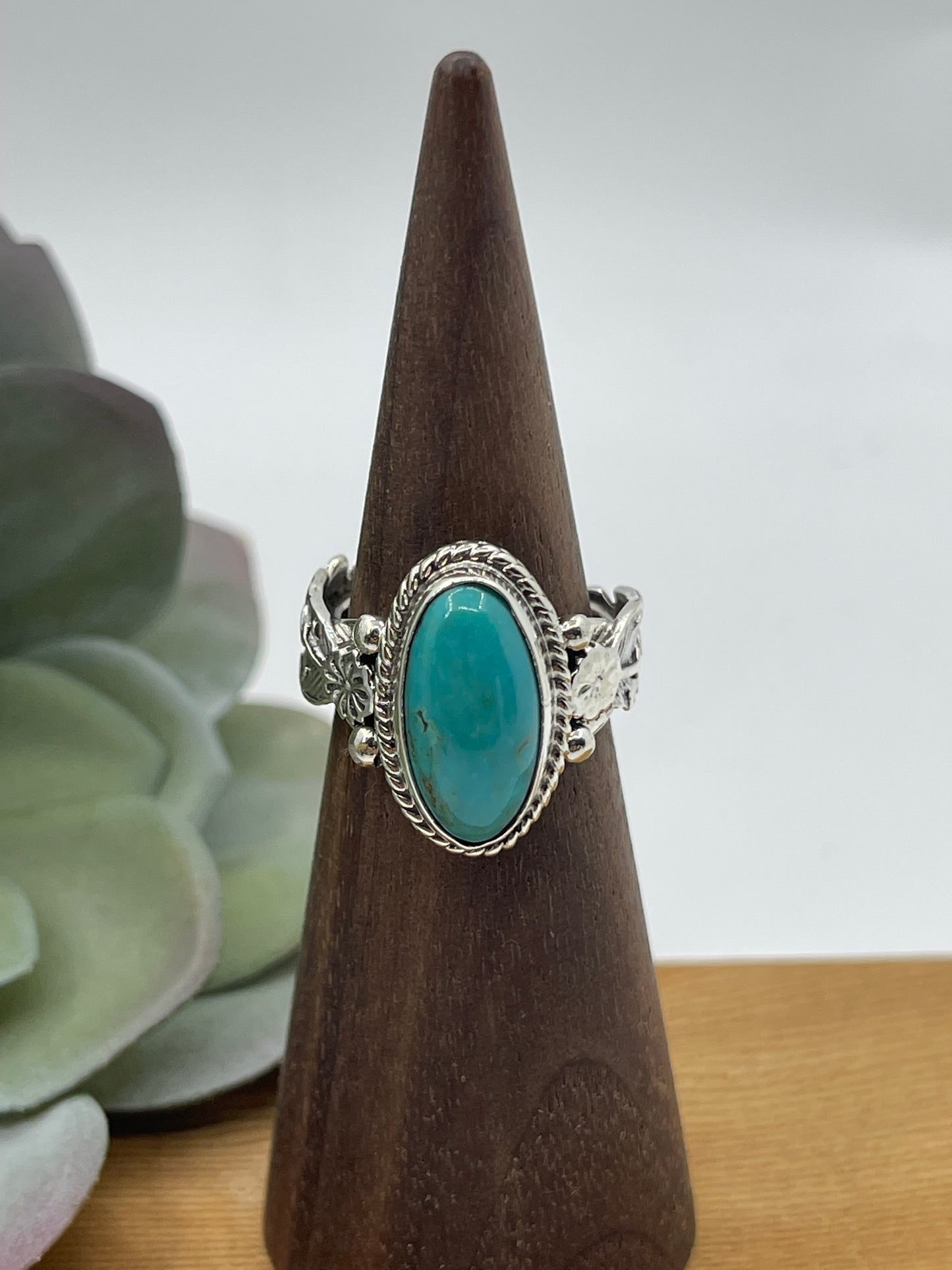 5.5 Oval Kingman Turquoise Ring by Annette Chiquito, Navajo