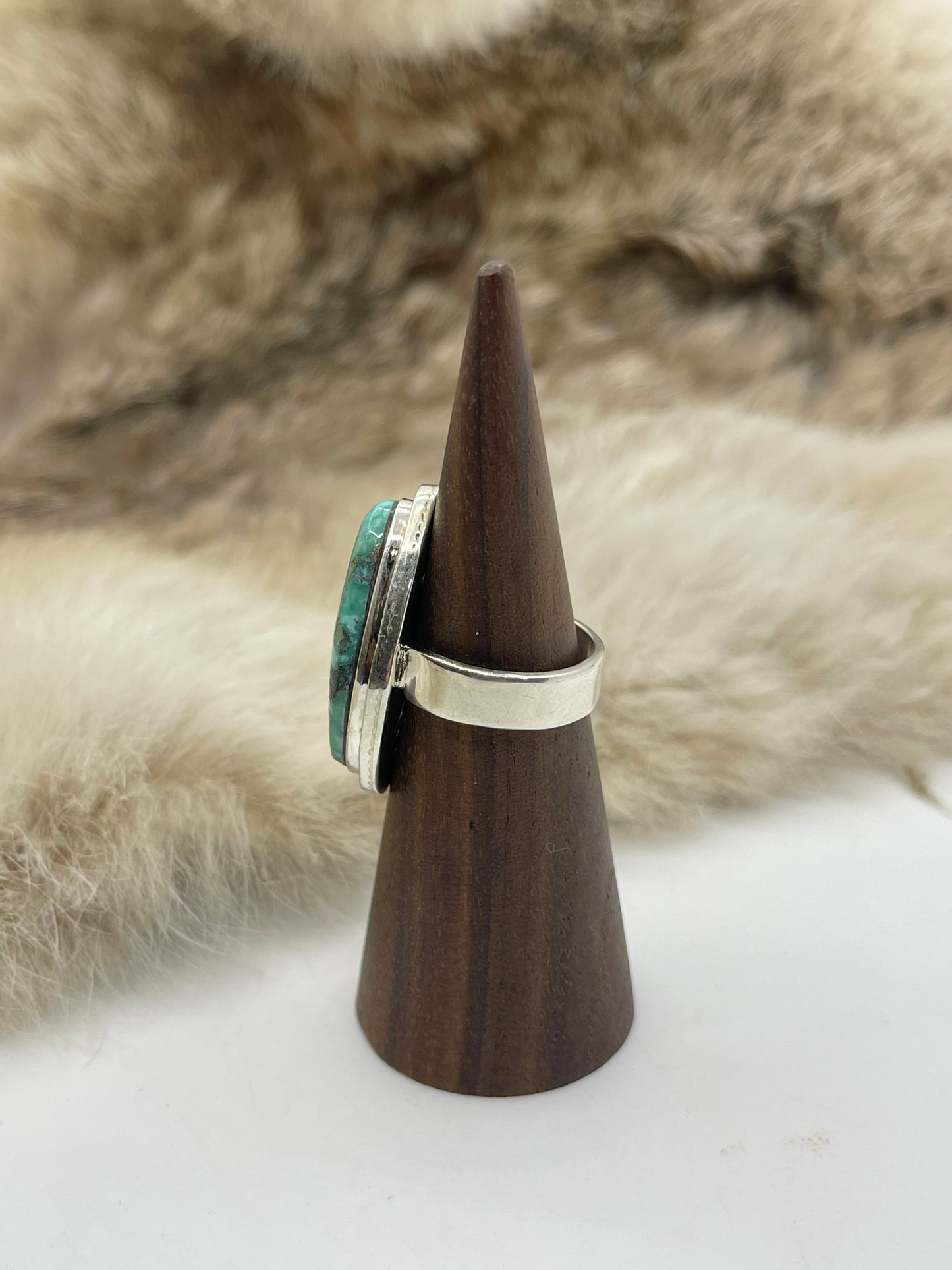 8.0 Kingman Turquoise Ring by Marie Jackson, Navajo