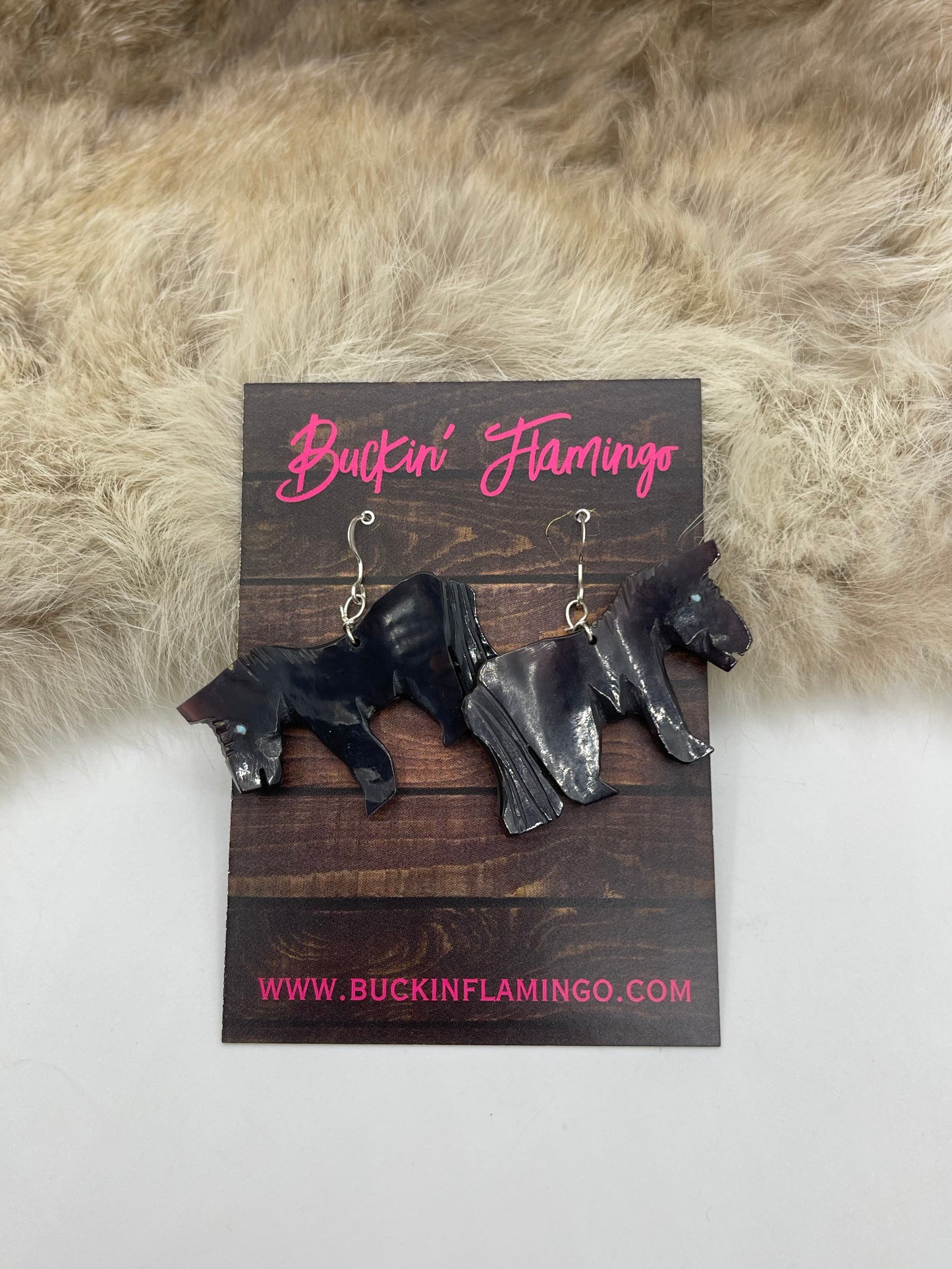 Black Jet Carved Horse Earrings by Danny Lanjose, Zuni