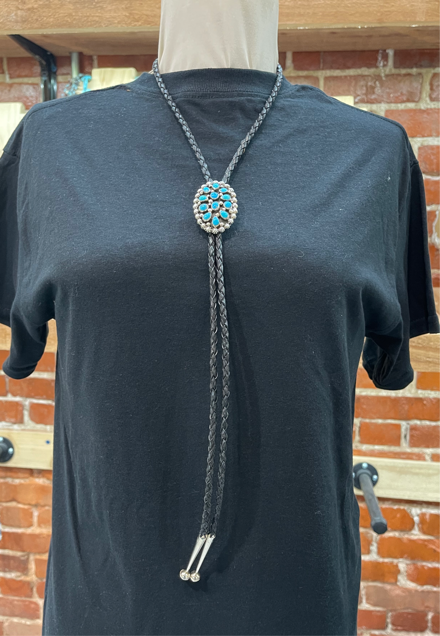 Turquoise Cluster Bolo Tie by Chester Charley, Navajo