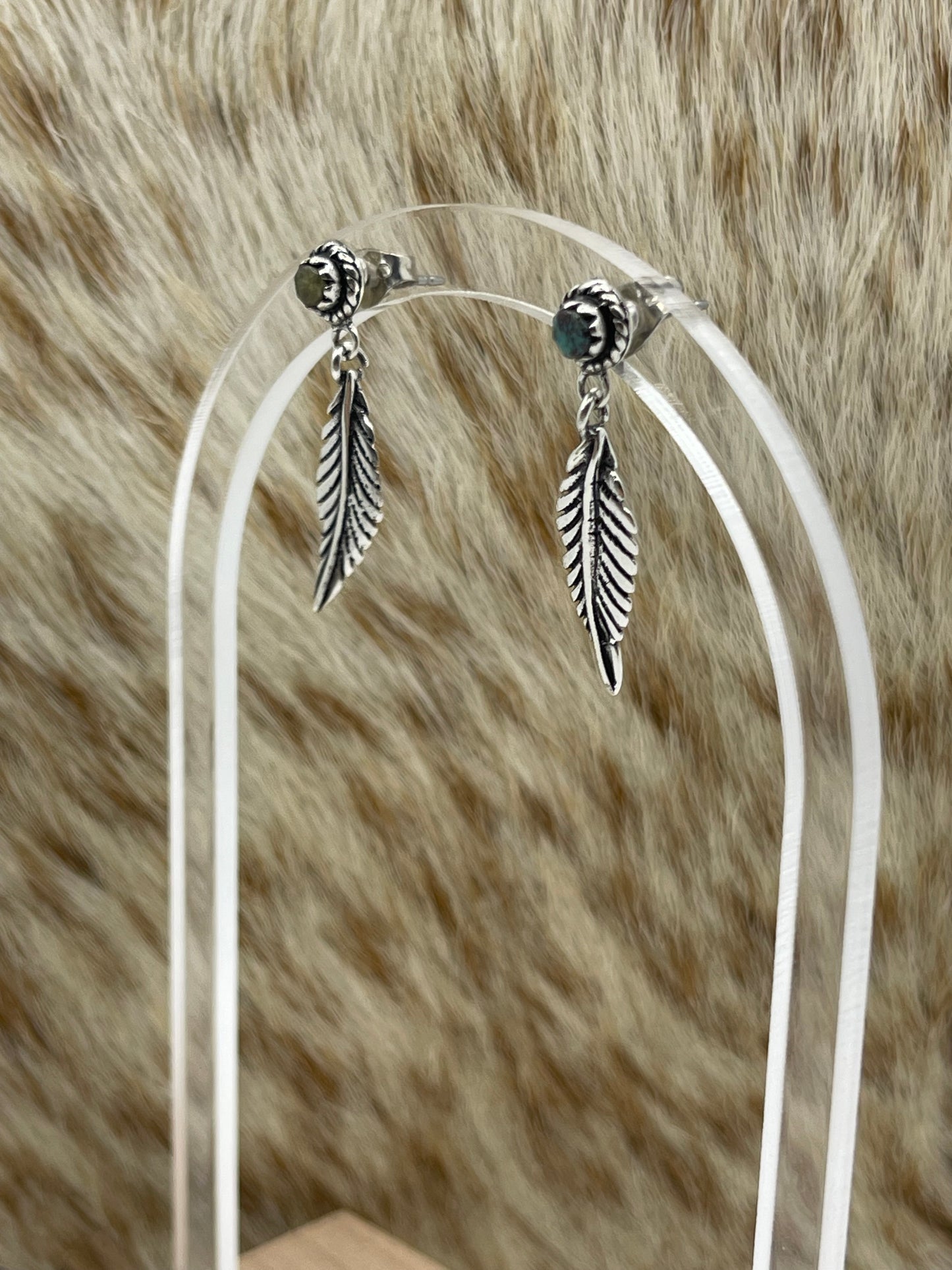 Turquoise Post Dangle Feather Earrings