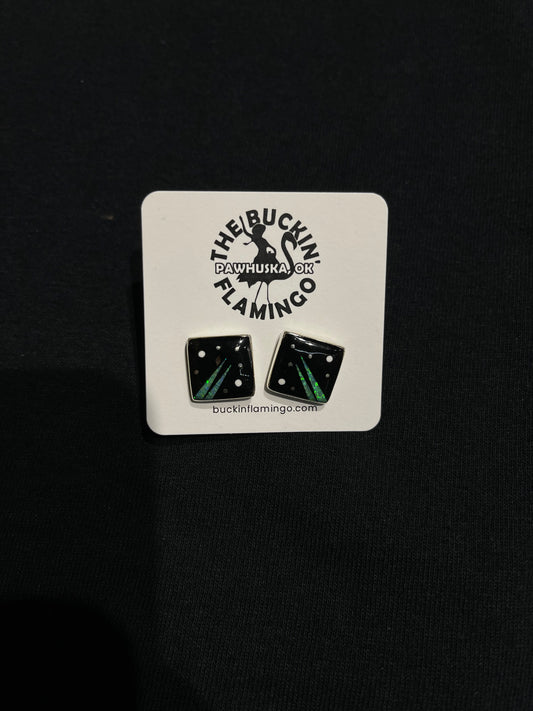 Black Onyx and Green Opal Inlay Square Post Earrings