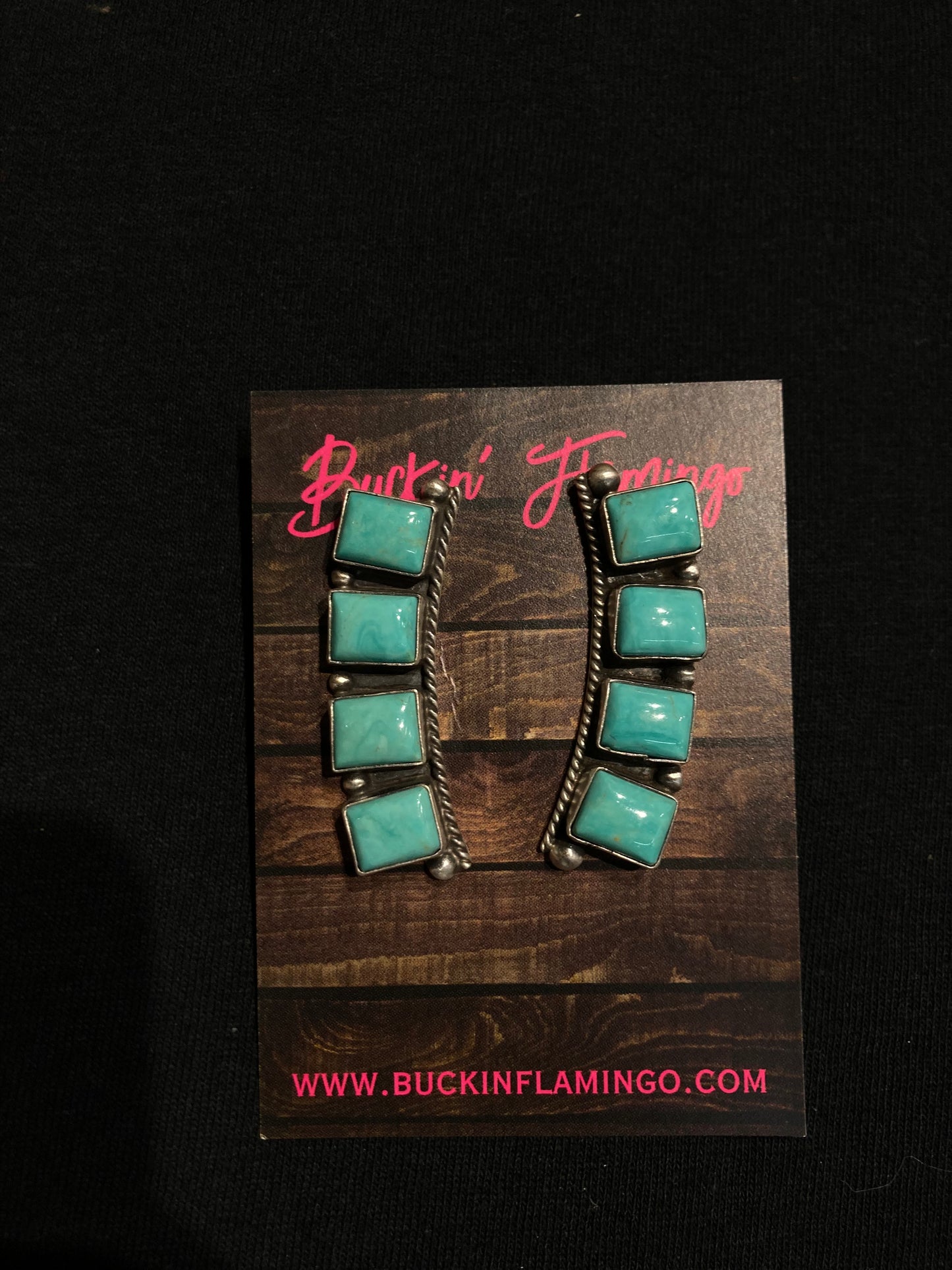 4 Stone Long Turquoise Post Earrings by Elouise Kee, Navajo