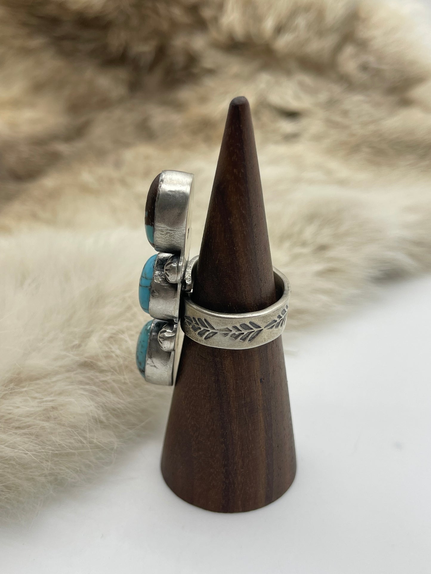 3 Stone Egyptian Turquoise Adjustable (8.0-11.0) by Happy Piasso, Navajo