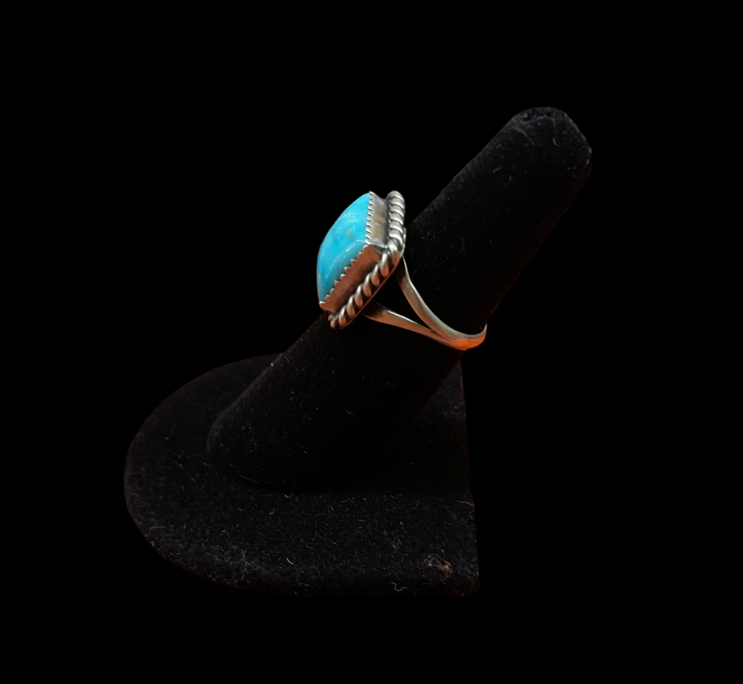 7.0 Kingman Turquoise Square Ring by Freda Martinez, Navajo