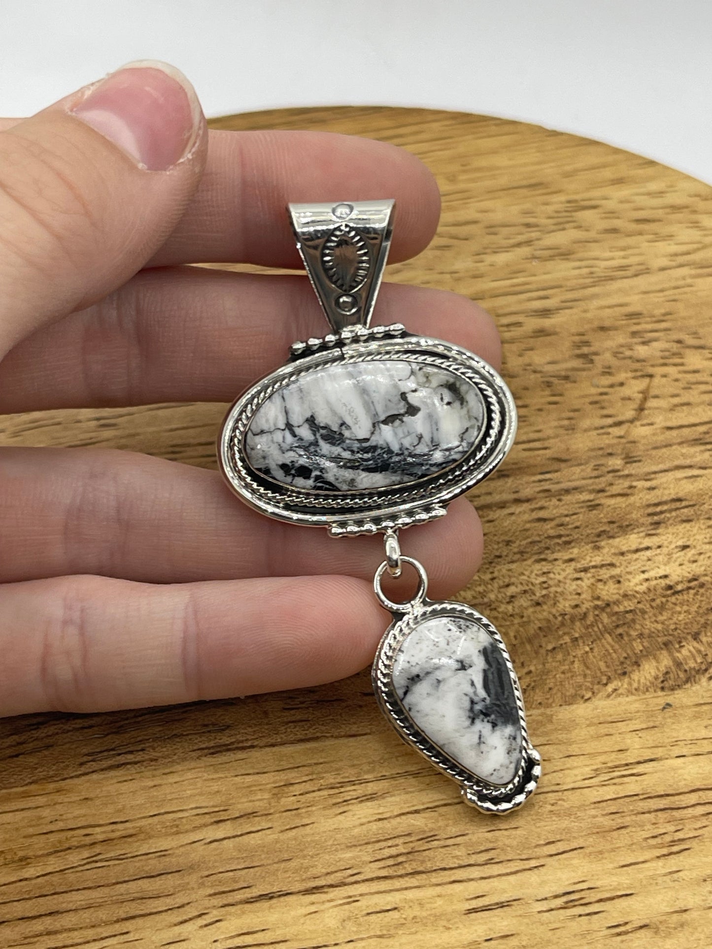 2 Stone White Buffalo Pendant with a 5mm Bale by Mike Smith, Navajo
