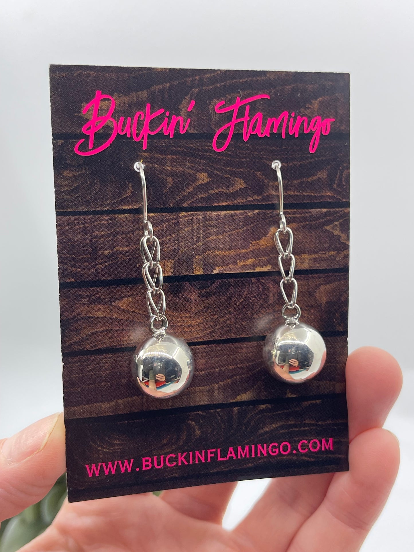 Silver 13mm Navajo Pearls Dangle Earrings by Smokey Gohachu, Zuni