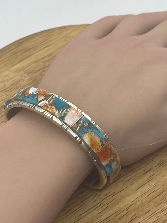 Orange Crush Inlay Cuff by Steve Francisco, Navajo 6.5"