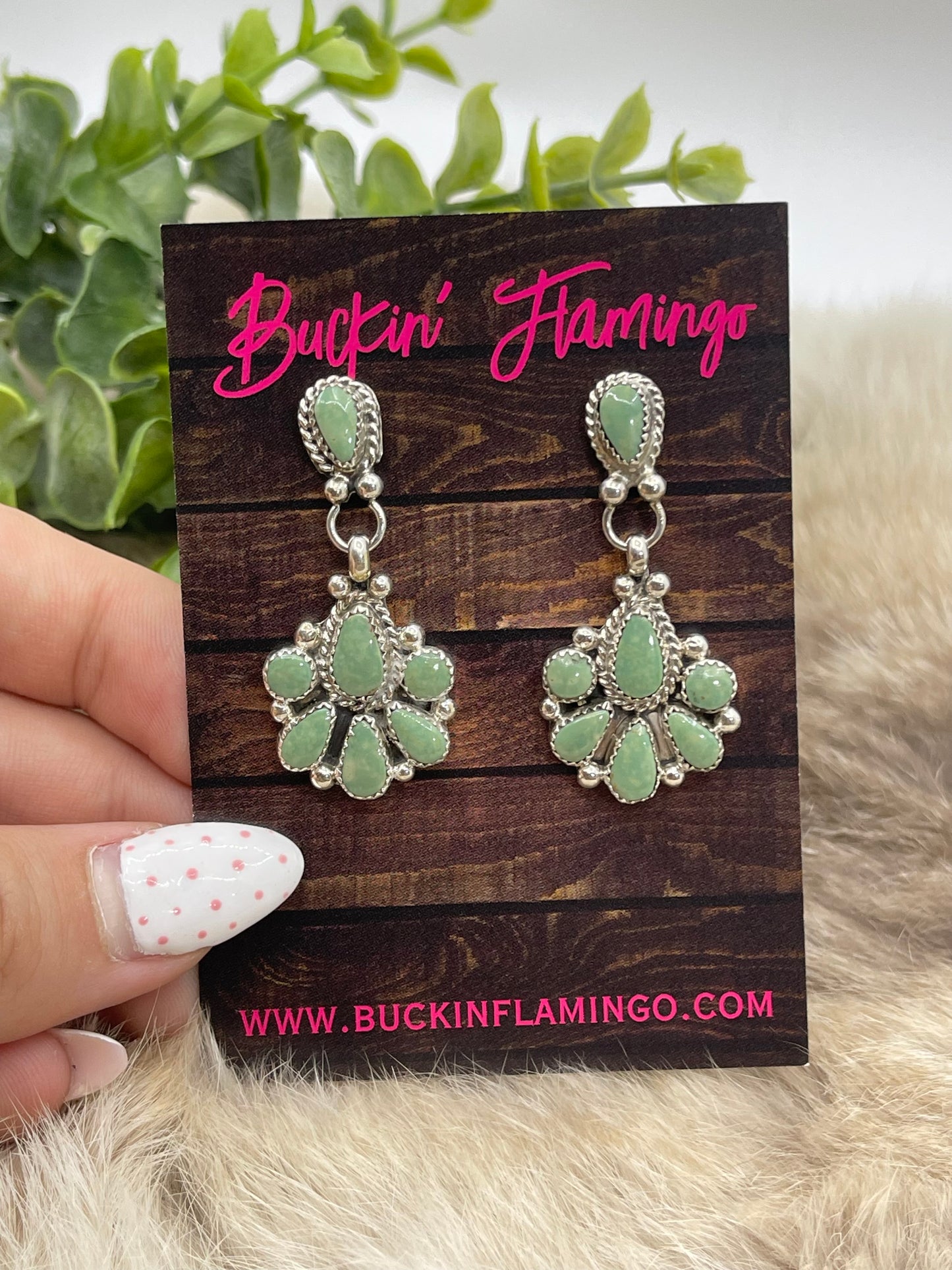 Light Green Kingman Turquoise Cluster Earrings By Alicia Wilson, Navajo