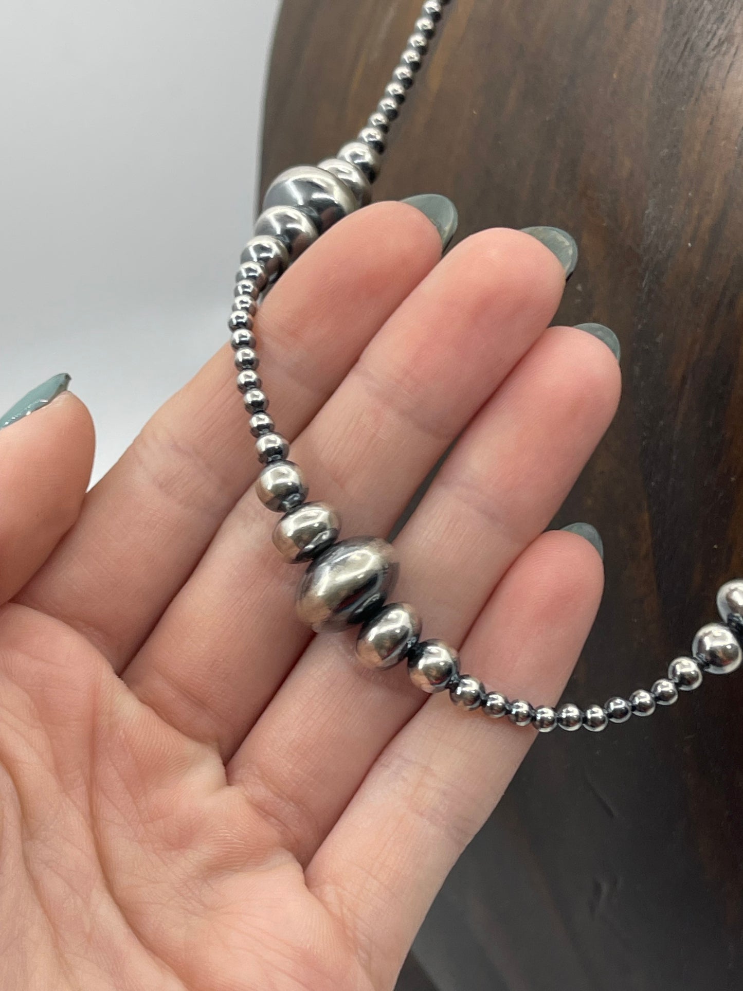 18" 3mm-14mm Varied Rondelle Navajo Pearl Necklace