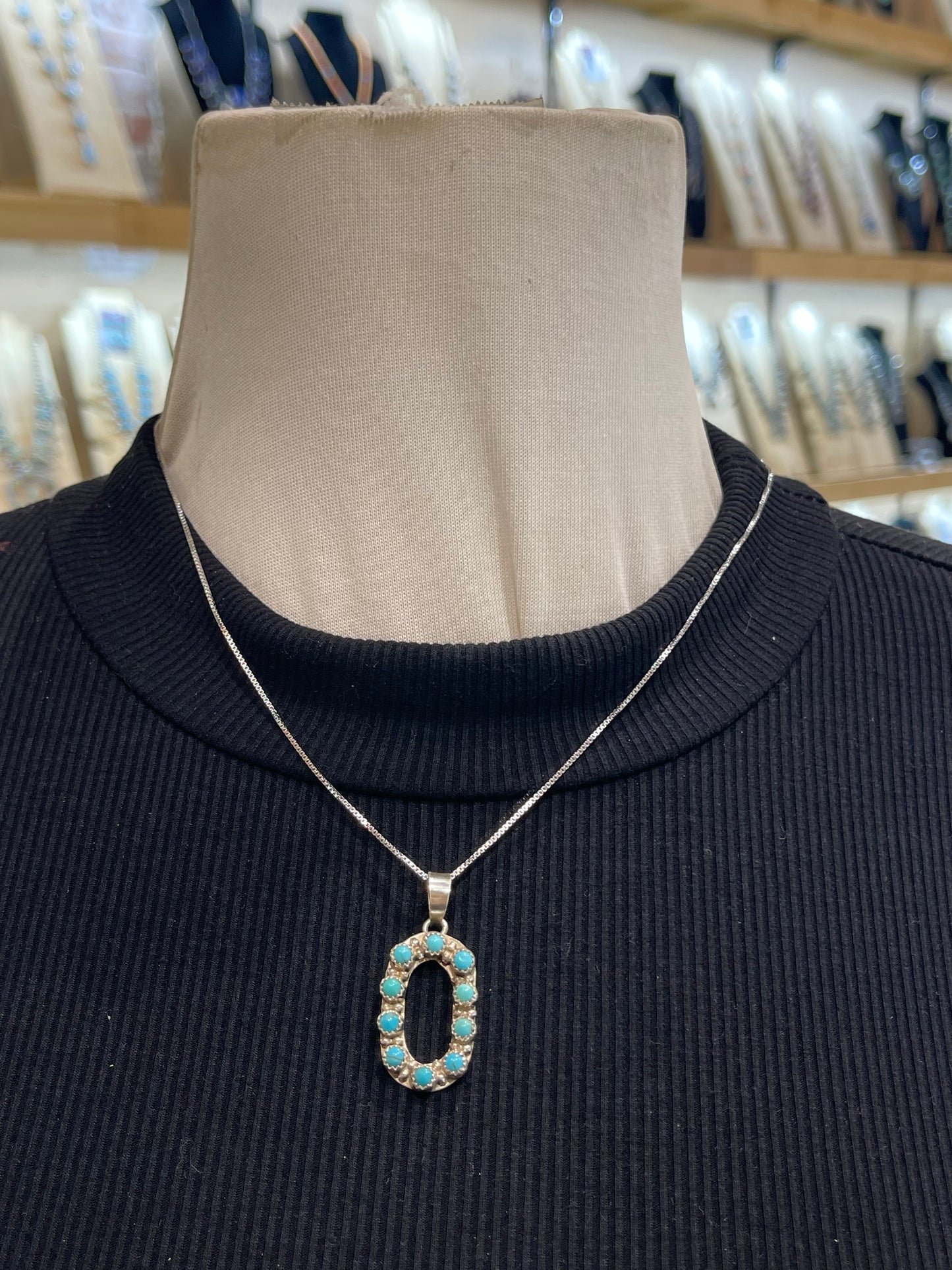 18" Turquoise Letter "o" Necklace by Scott Skeets, Navajo
