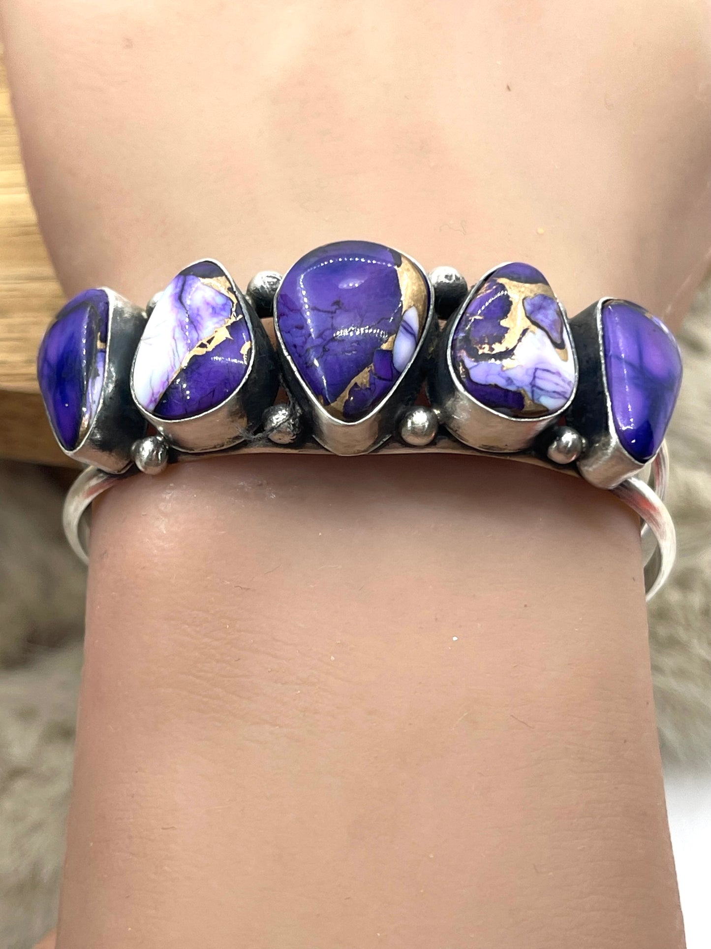 5 Stone Lavendar Dahlia Cuff by Augustine Largo, Navajo