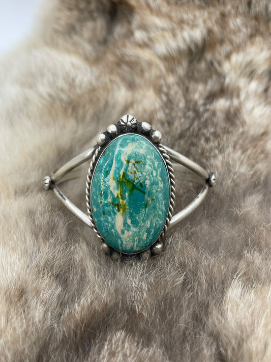 Kingman Turquoise Large Single Stone Cuff by Augustine Largo, Navajo