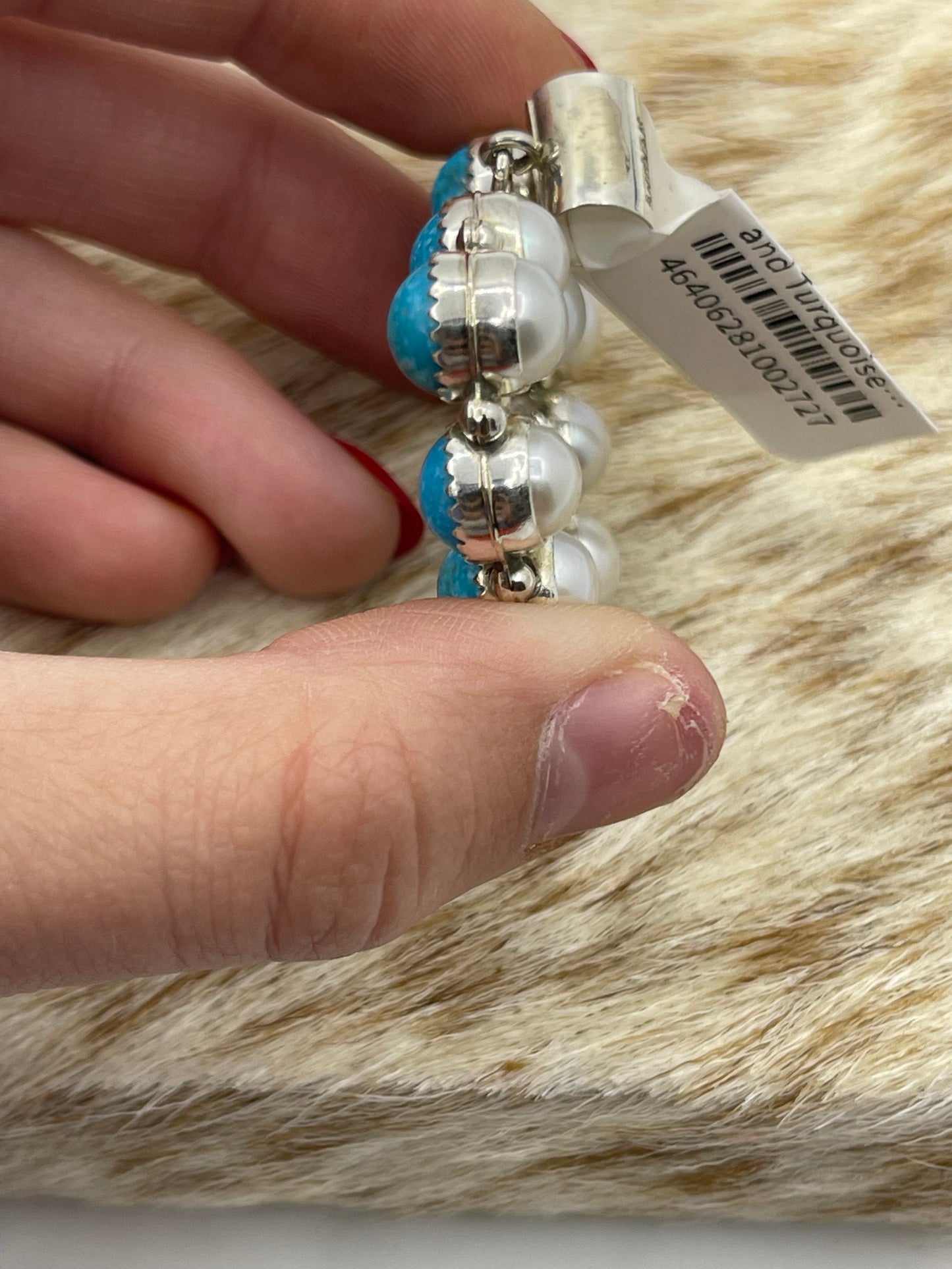Reversible Freshwater Pearl and Turquoise Heart Pendant with a 6.8mm Bale by Martin Perry, Navajo