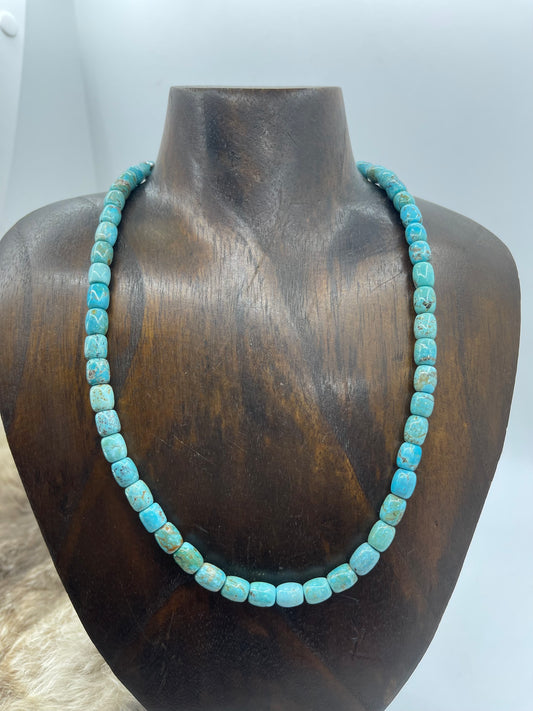 18" Natural Kingman Turquoise Cylinder Bead Necklace by Tammy Nolcott, Navajo