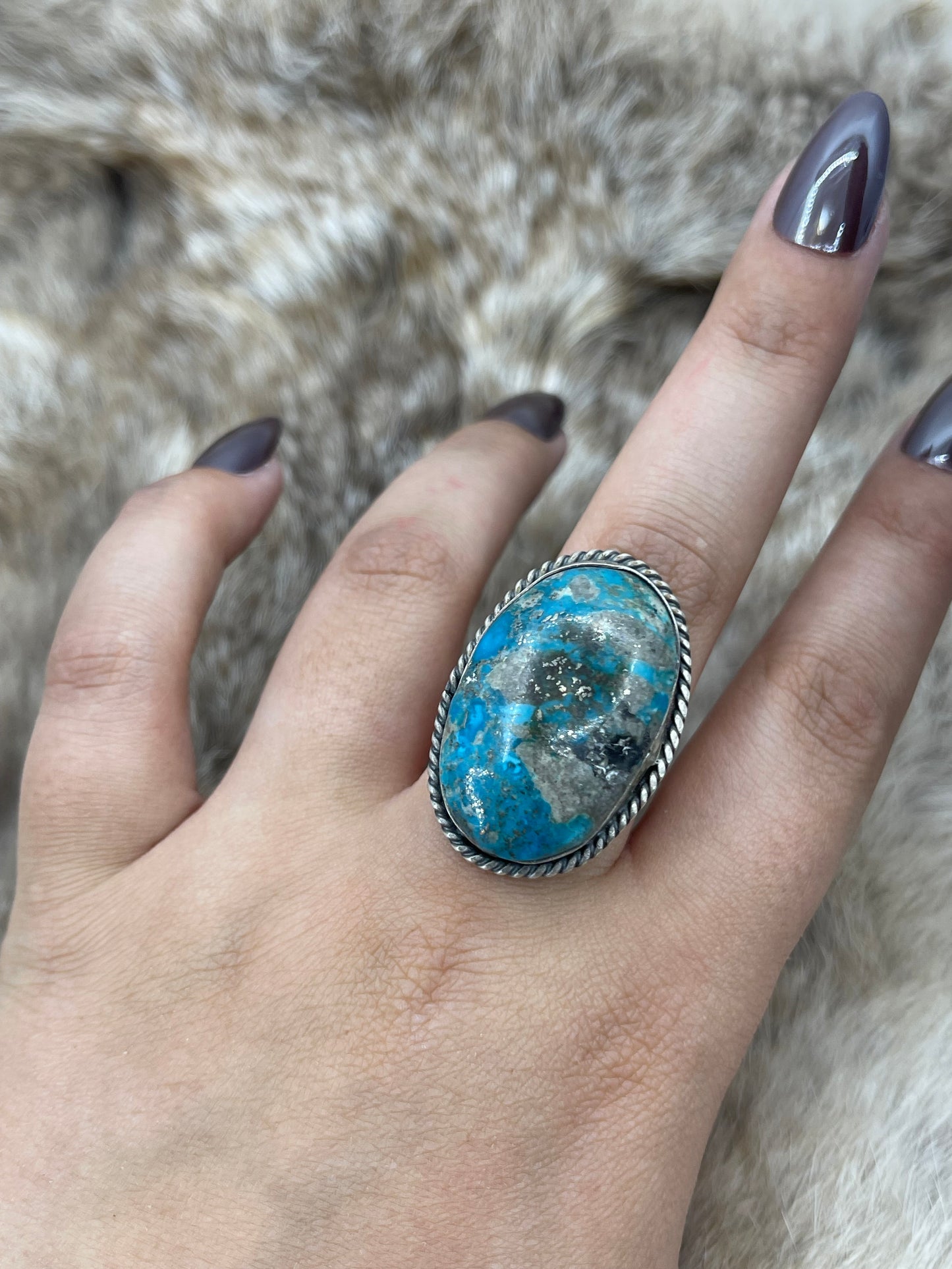 10.0 Persian Turquoise Ring by Gilbert Nez, Navajo