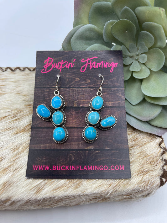4 Stone Sleeping Beauty Turquoise Prickly Pear Cactus Earrings