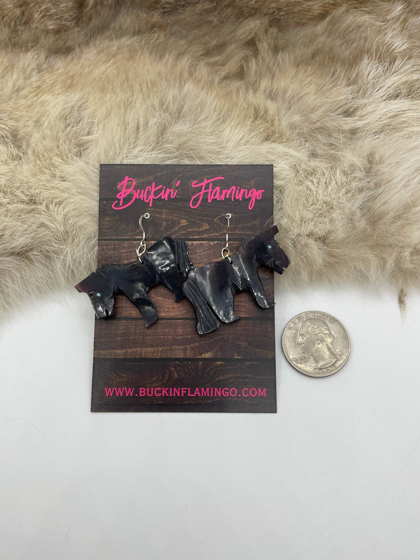 Black Jet Carved Horse Earrings by Danny Lanjose, Zuni