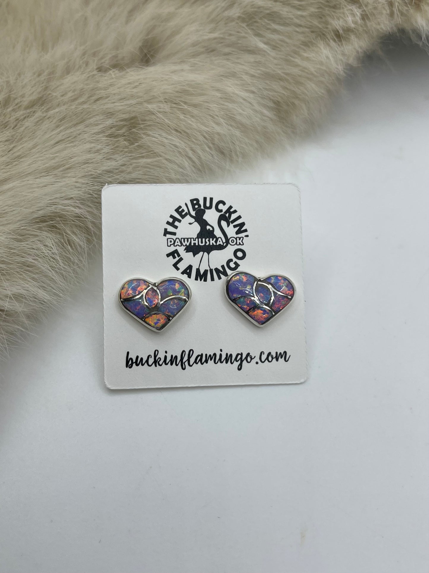 Light Purple Opal Inlay Heart Earrings By Orena Leekya, Zuni