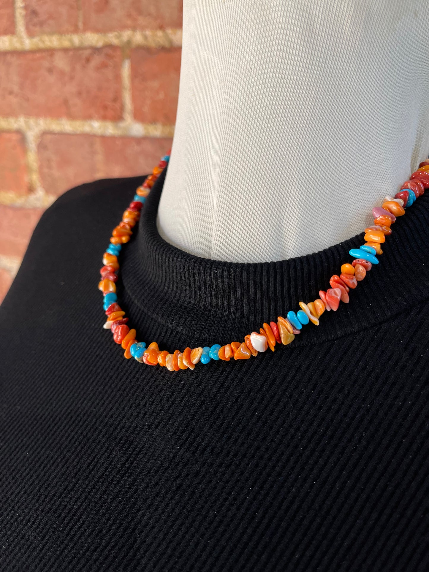 17" Orange Spiny Oyster Shell with Sleeping Beauty Turquoise Necklace