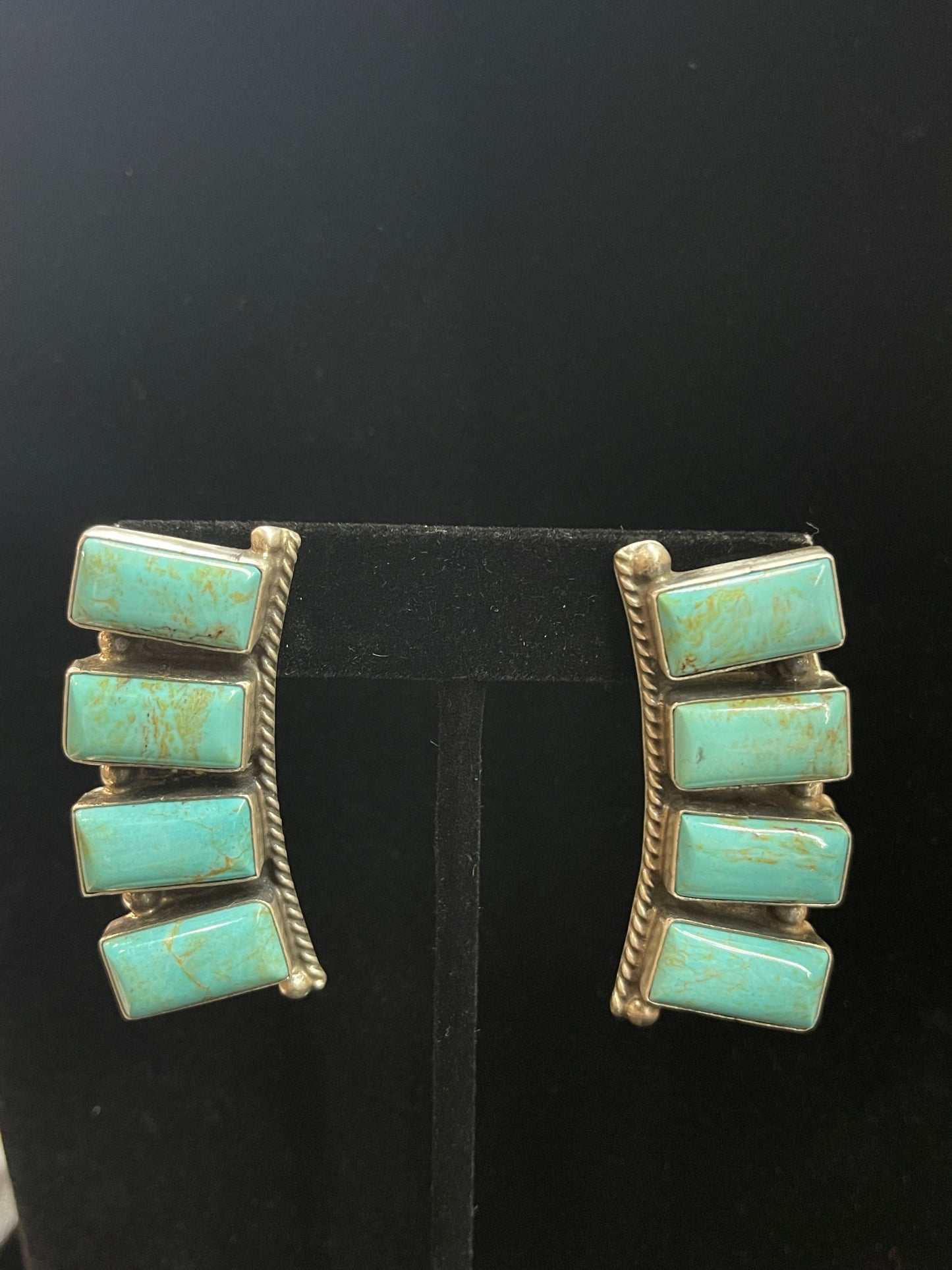 4 Stone Kingman Turquoise Post Dangle Earrings by Elouise Kee, Navajo