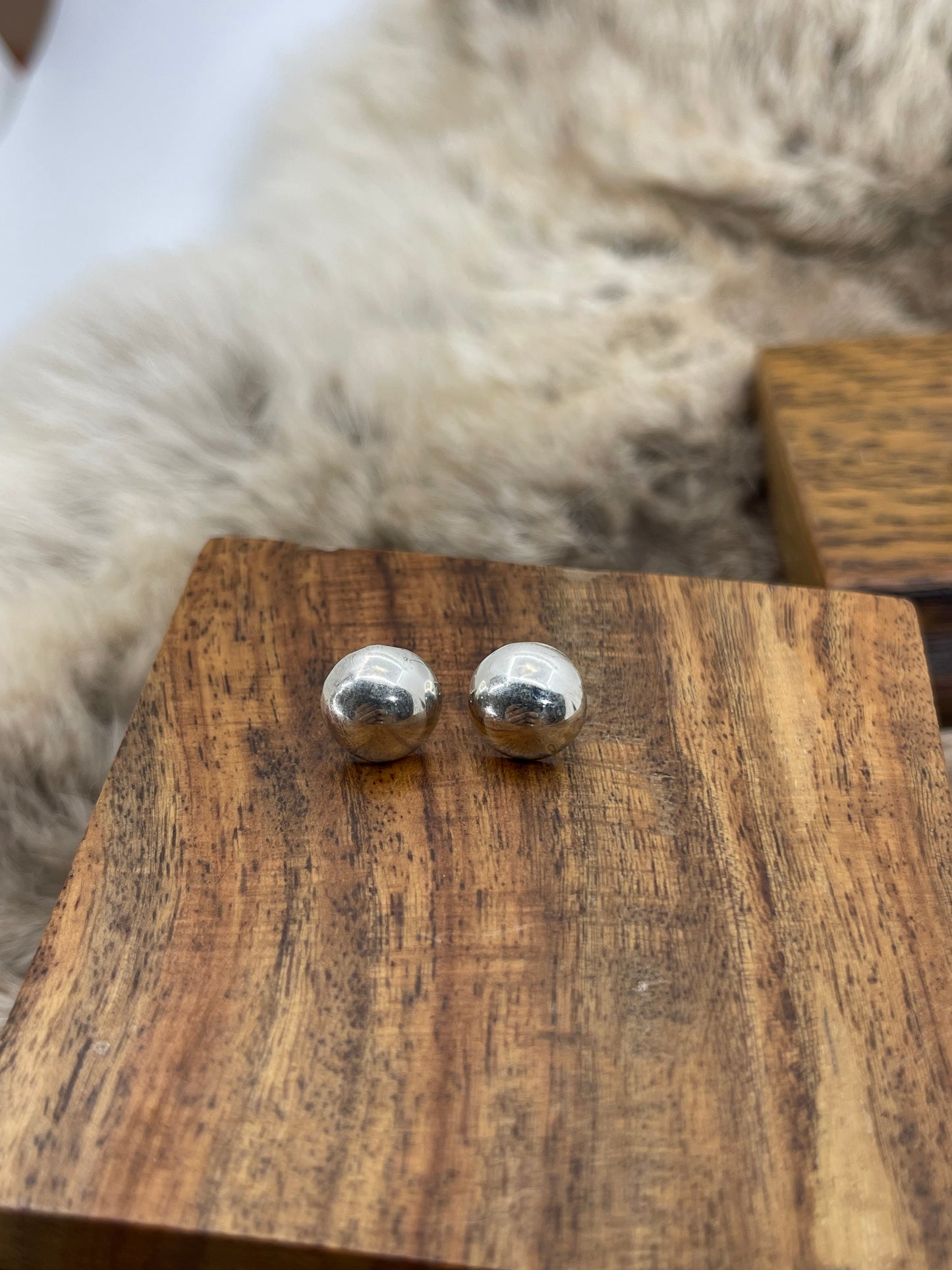 Handmade Navajo Half Pearls Post Earrings by Gloria Harvey, Navajo