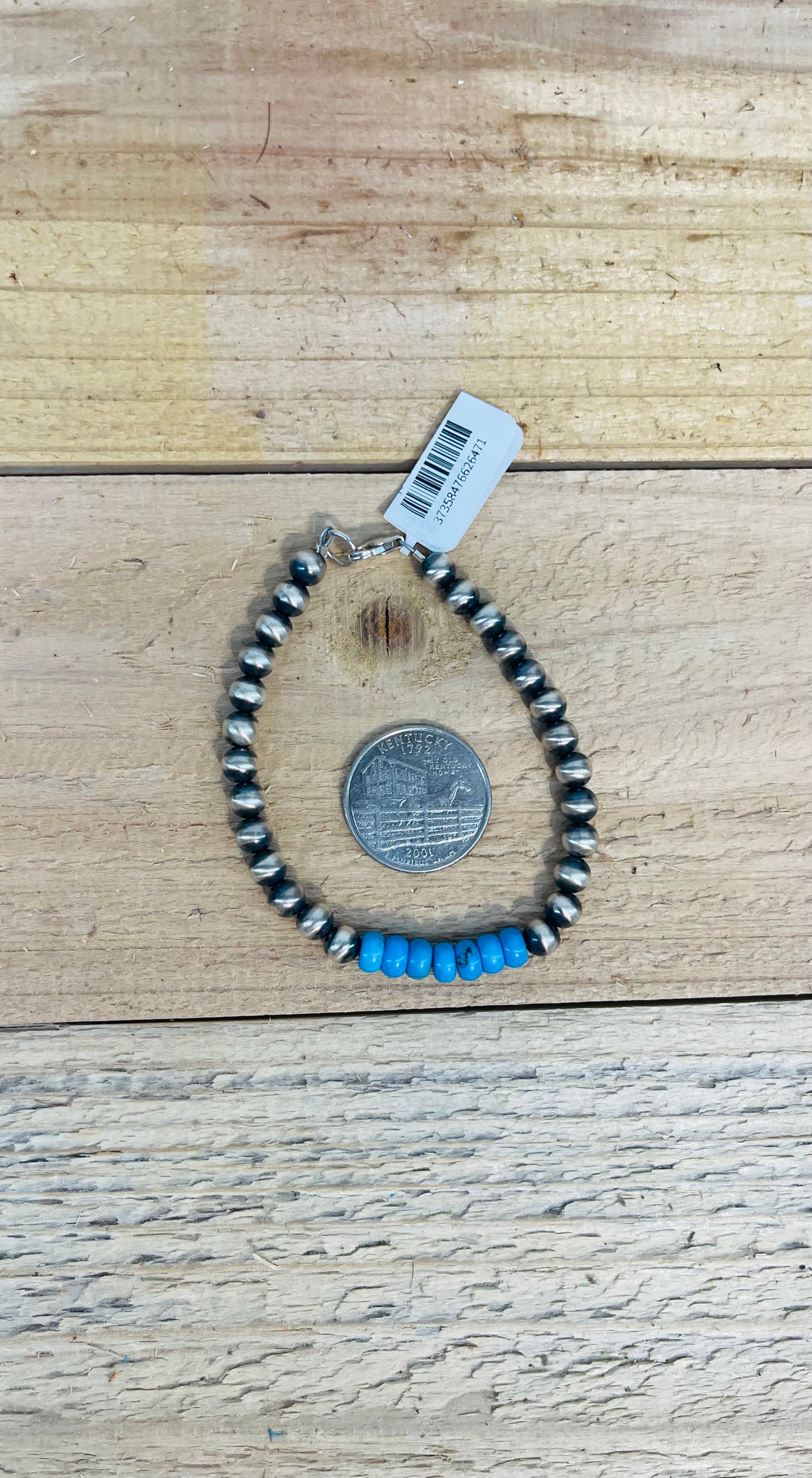 6mm Navajo Pearl and Sleeping Beauty Turquoise Clasp Bracelet