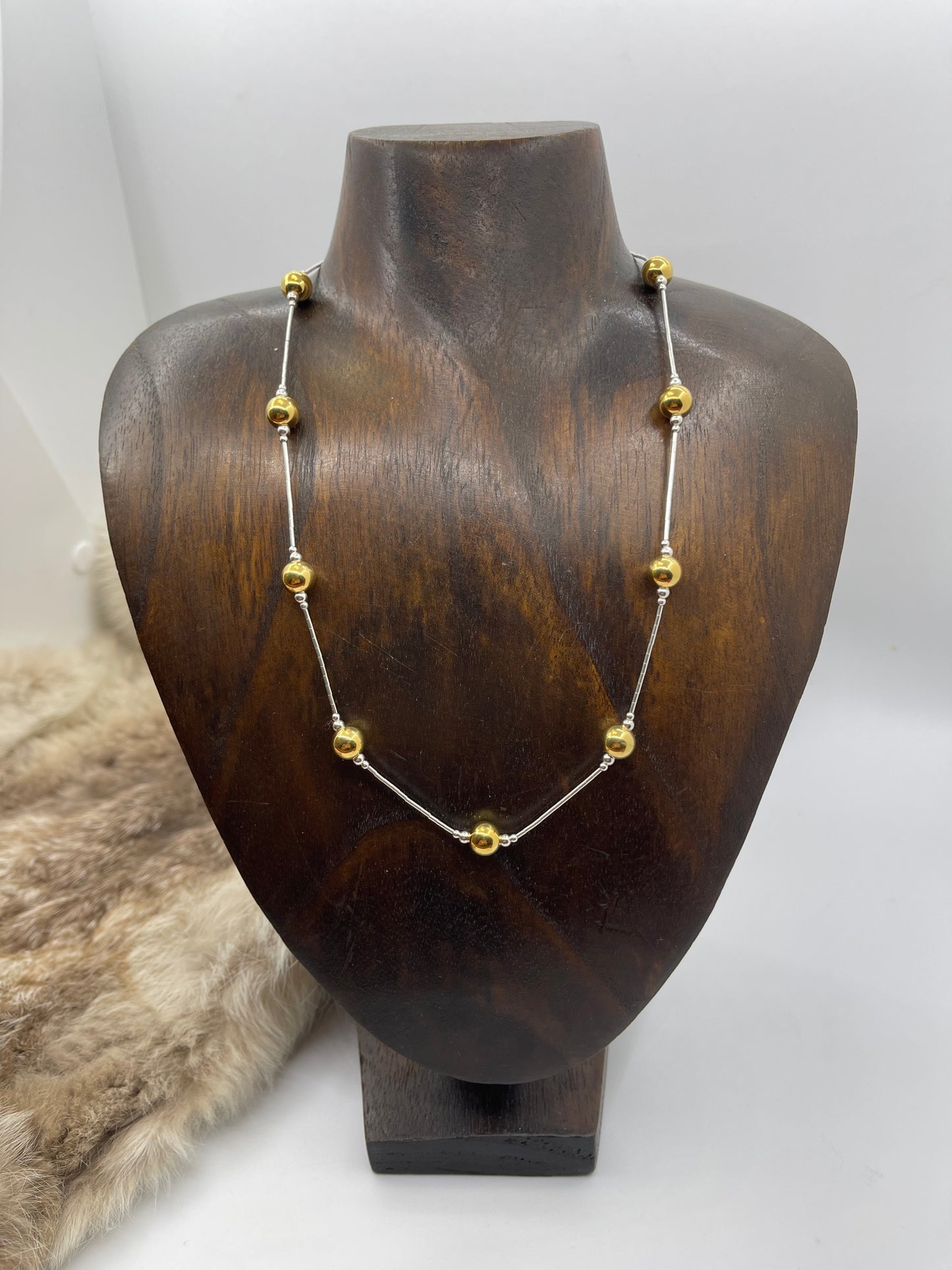 18" Liquid Silver & 8mm 14k Gold Filled Bead Necklace
