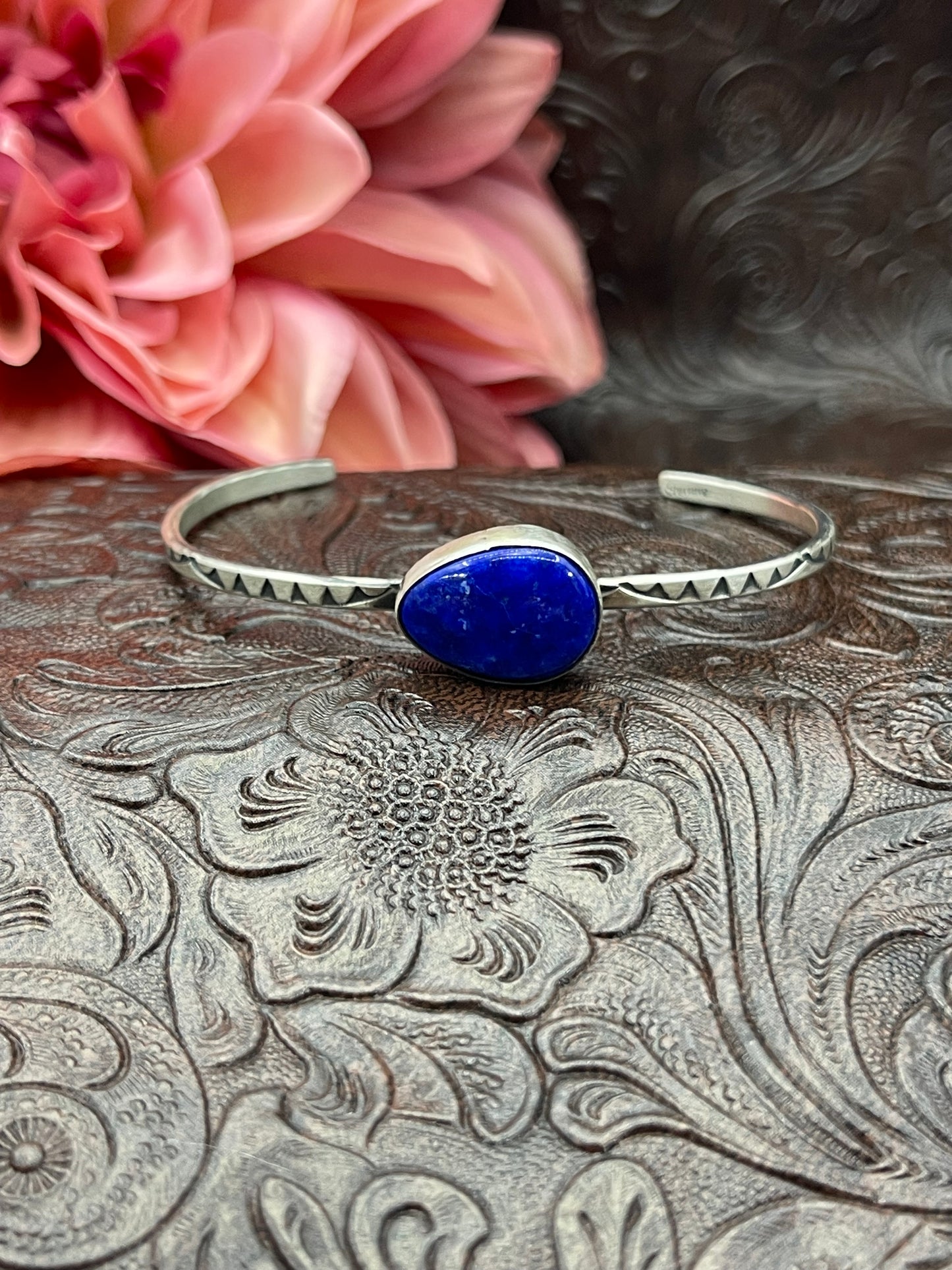 5.75" - 7.25" Blue Lapis Single Stone Cuff