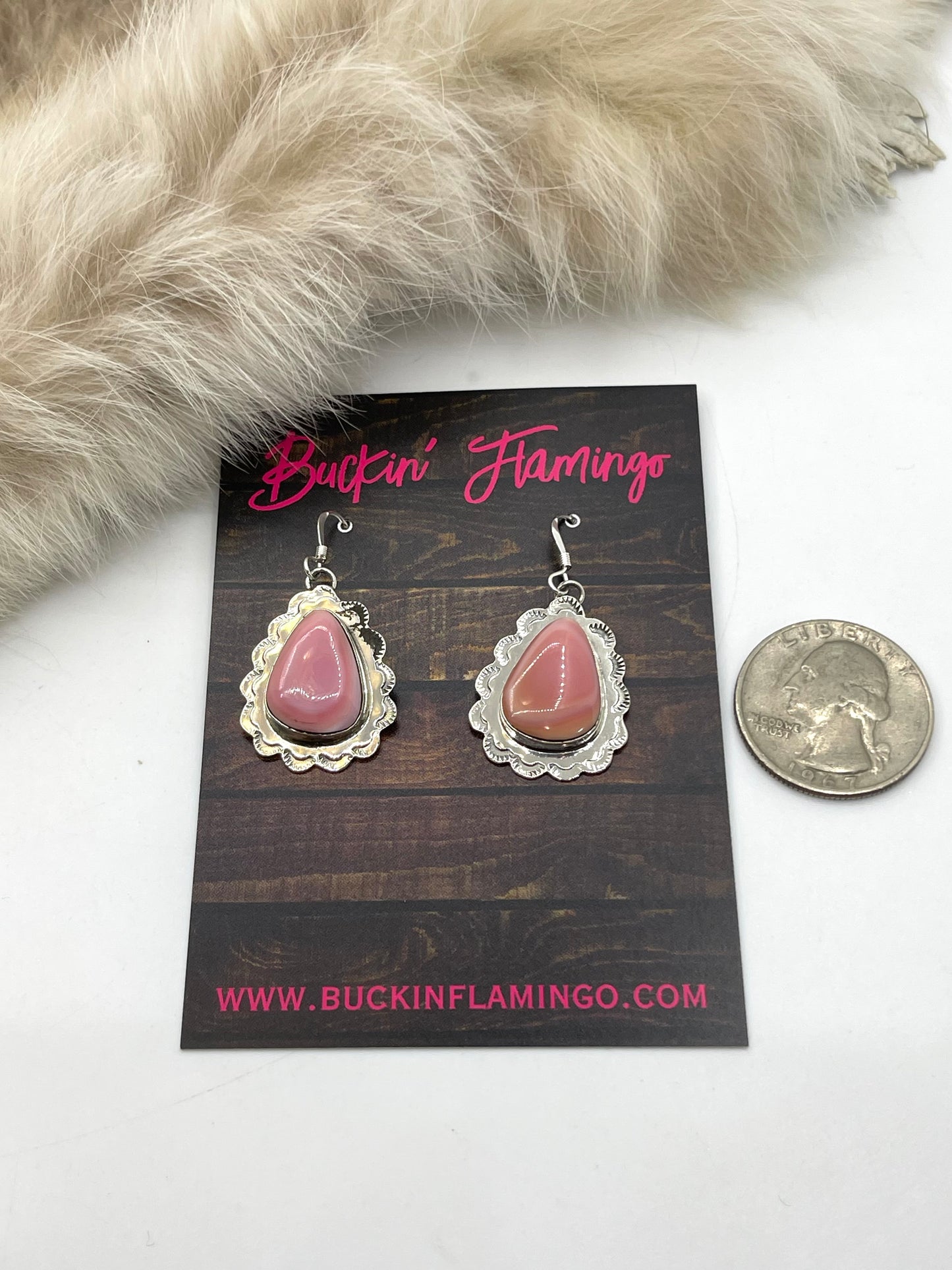 Pink Conch Shell Teardrop Earring by Annette Martinez, Navajo