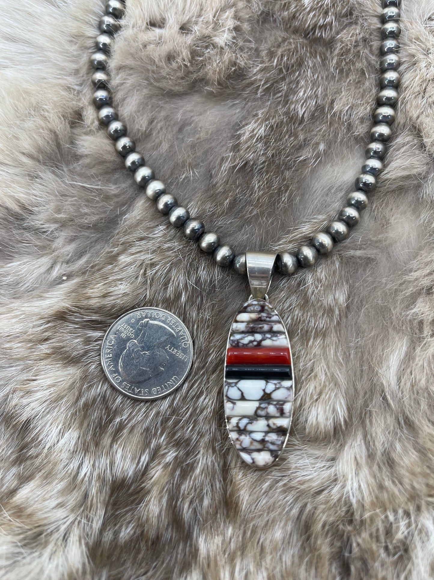 Wild Horse, Onyx & Coral Cobblestone Inay 3-piece set by Thomas Francisco, Navajo