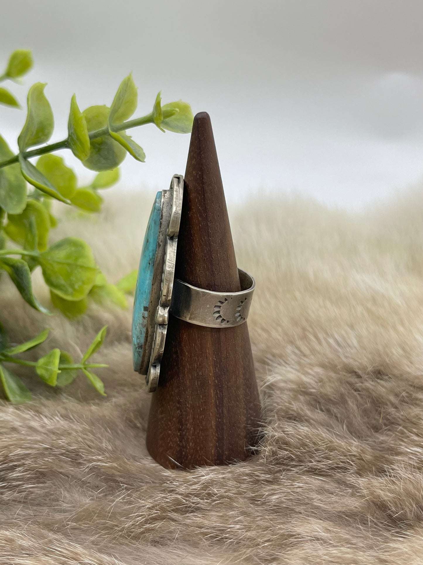8.0 Kingman Turquoise Ring by Gilbert Nez, Navajo