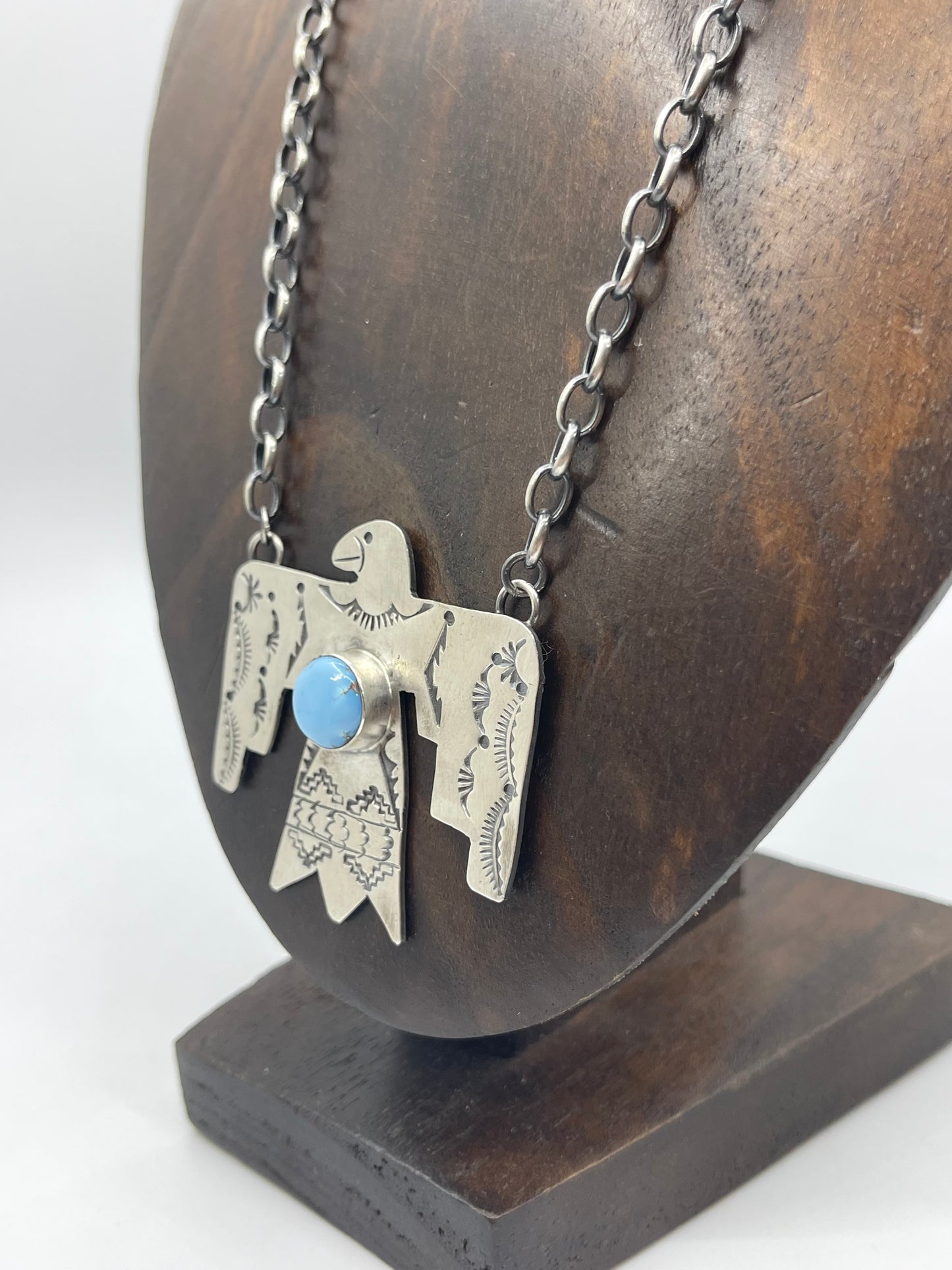 19" Golden Hills Turquoise Thunderbird Necklace by Rick Enriquez, Navajo