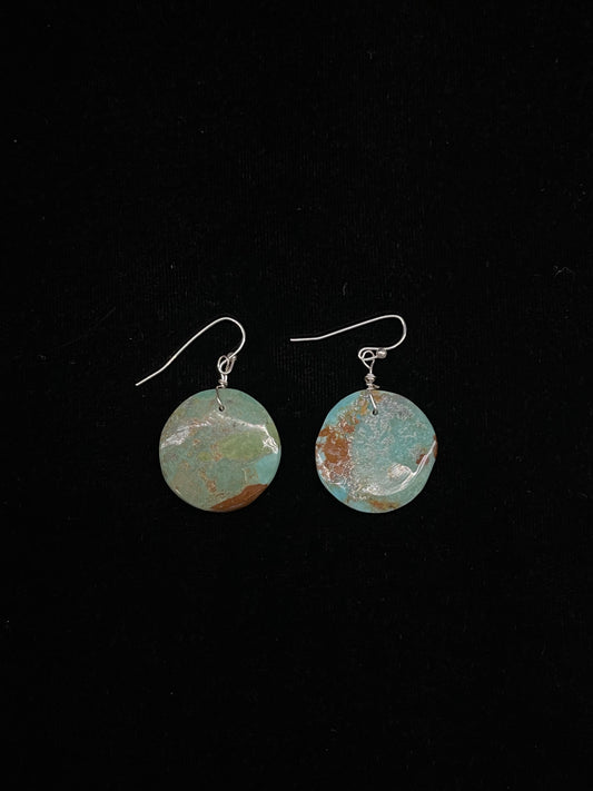 Turquoise Circle Dangle Earrings by Joe and Joann Garcia, Santo Domingo