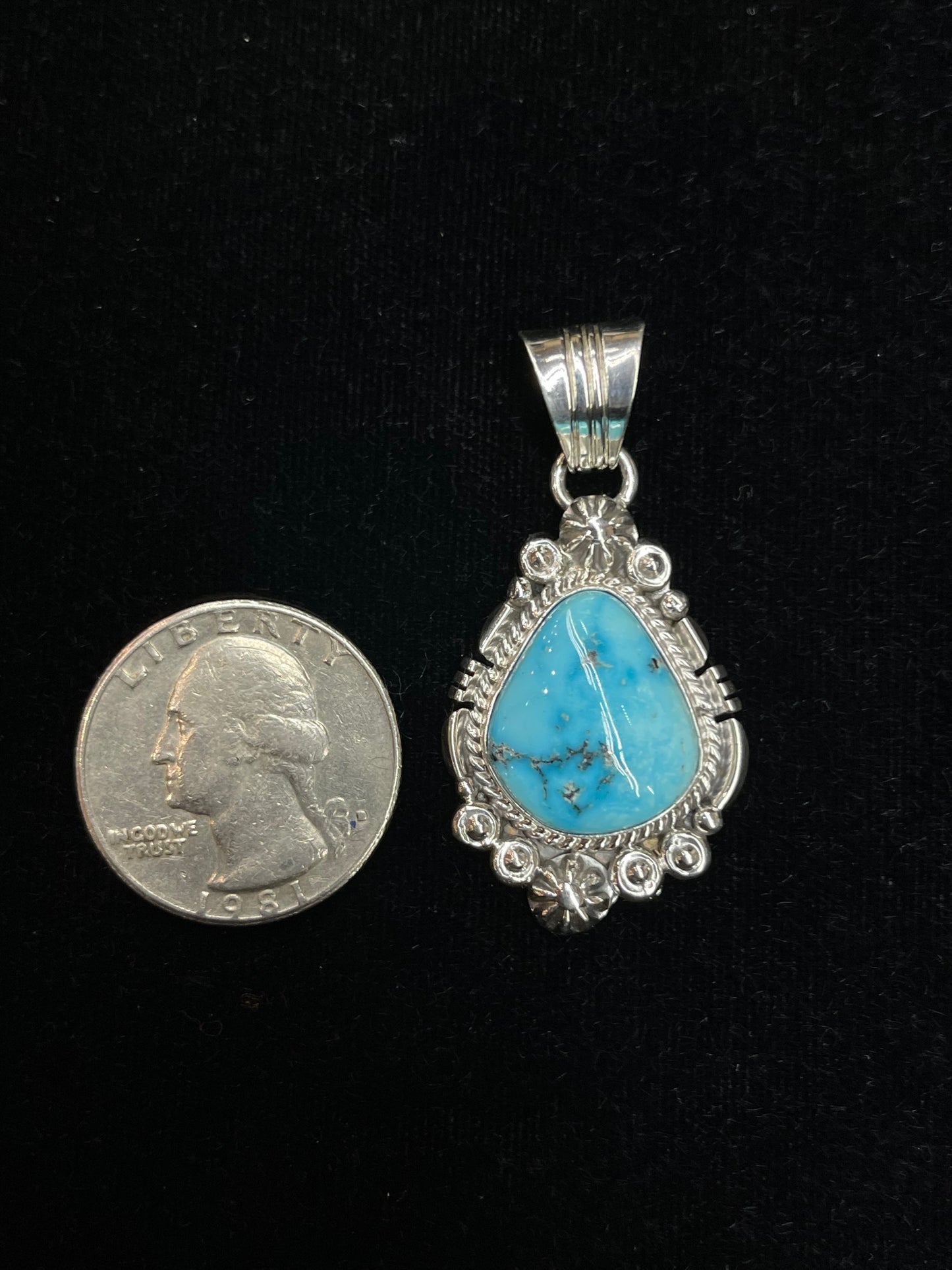 6.8mm Turquoise Pendant by Daniel Benally, Navajo