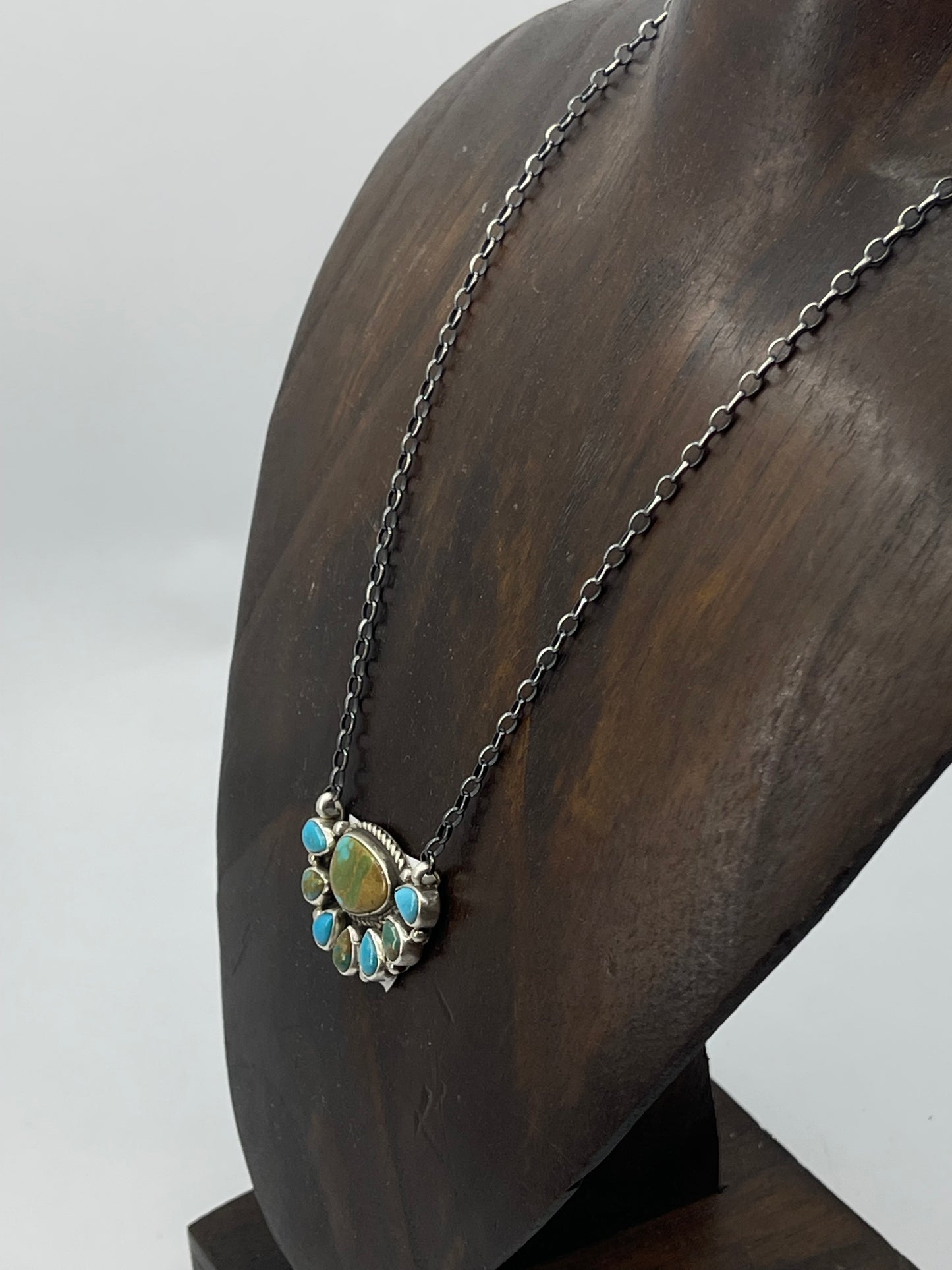 16" Turquoise Half Cluster Necklace by Geraldine James, Navajo