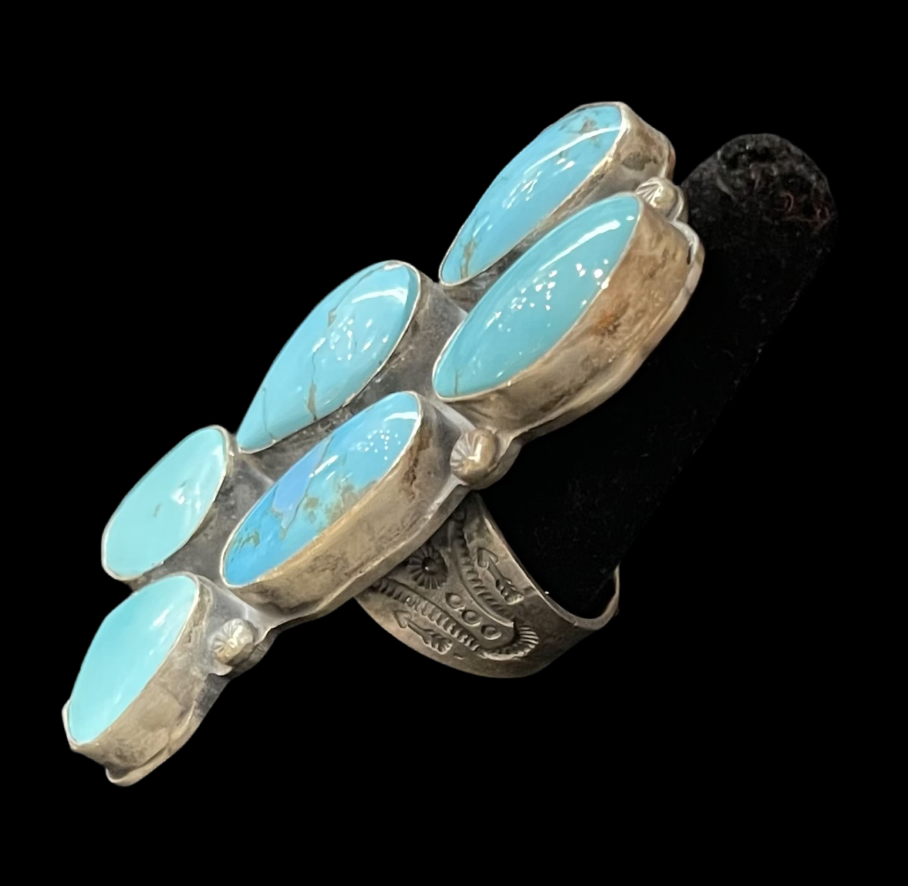 13.0 6 Stone Kingman Turquoise Ring by Gilbert Nez, Navajo