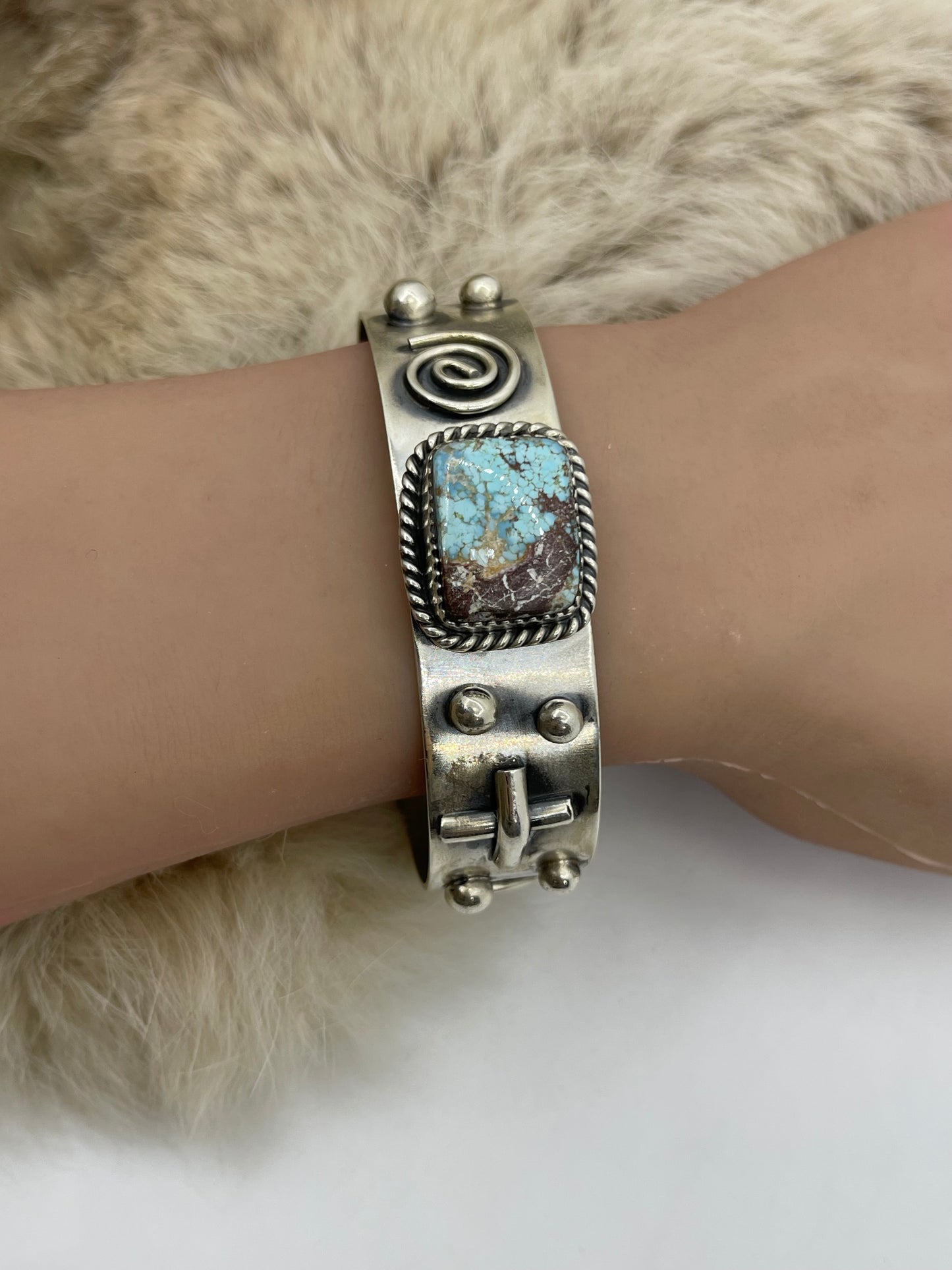 6"-7.5" Golden Hills Turquoise Cuff by Delbert Secatero, Navajo