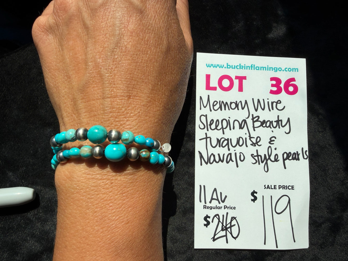LOT 36 8/9 Memory Wire Sleeping Beauty Turquoise & Navajo Style Pearls