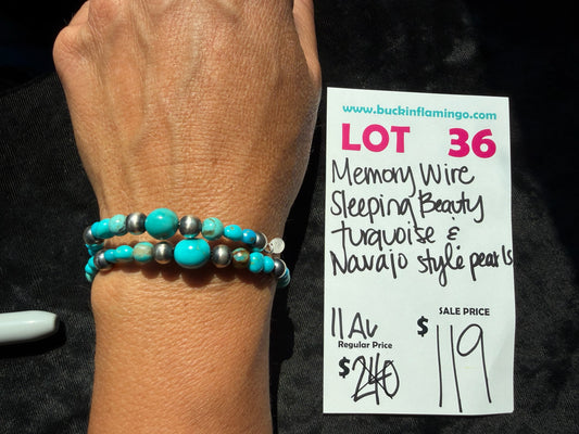 LOT 36 8/9 Memory Wire Sleeping Beauty Turquoise & Navajo Style Pearls